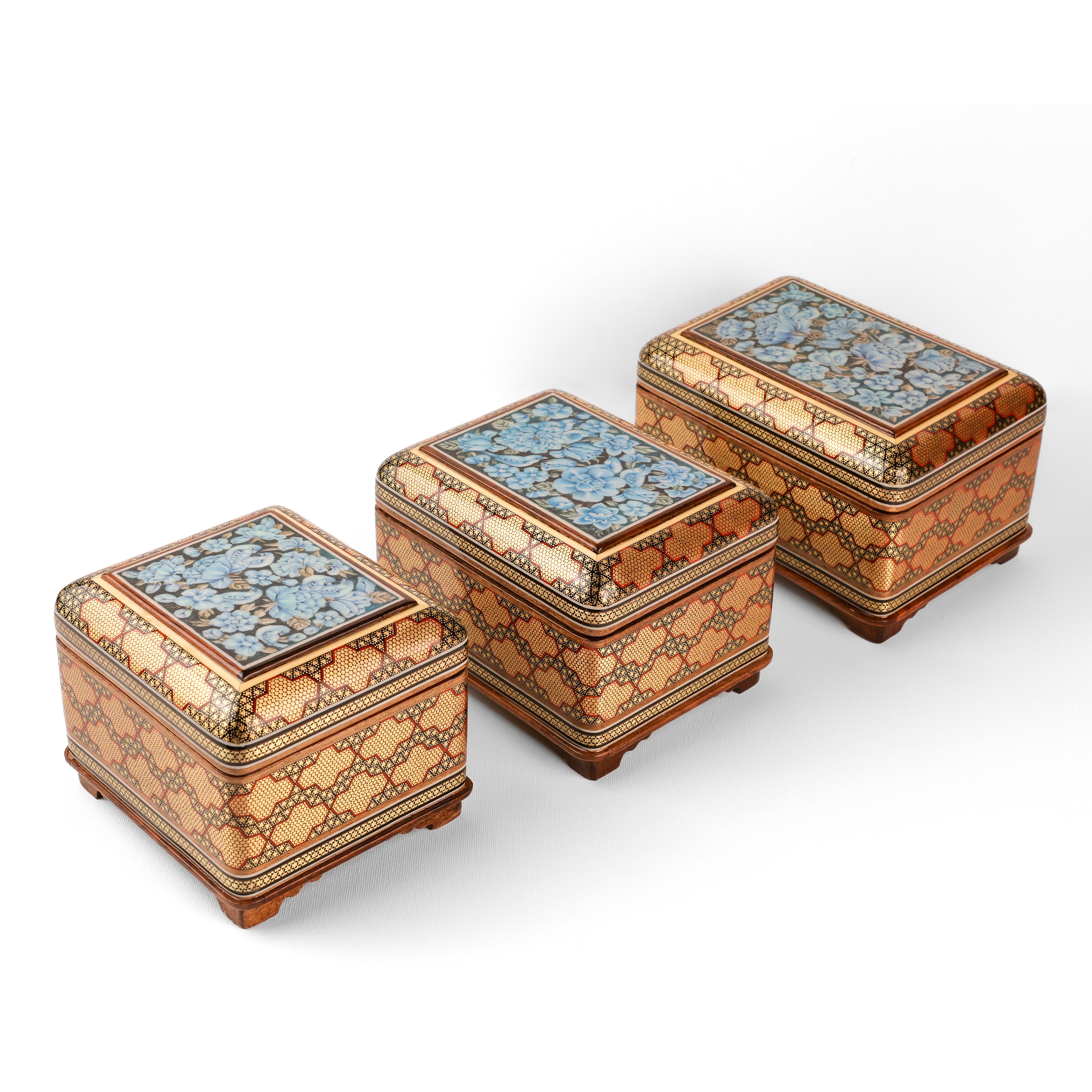 Jewelry Box - 8-Sided - Full Khatam with Tazhib and Flower & Bird Painting - Large