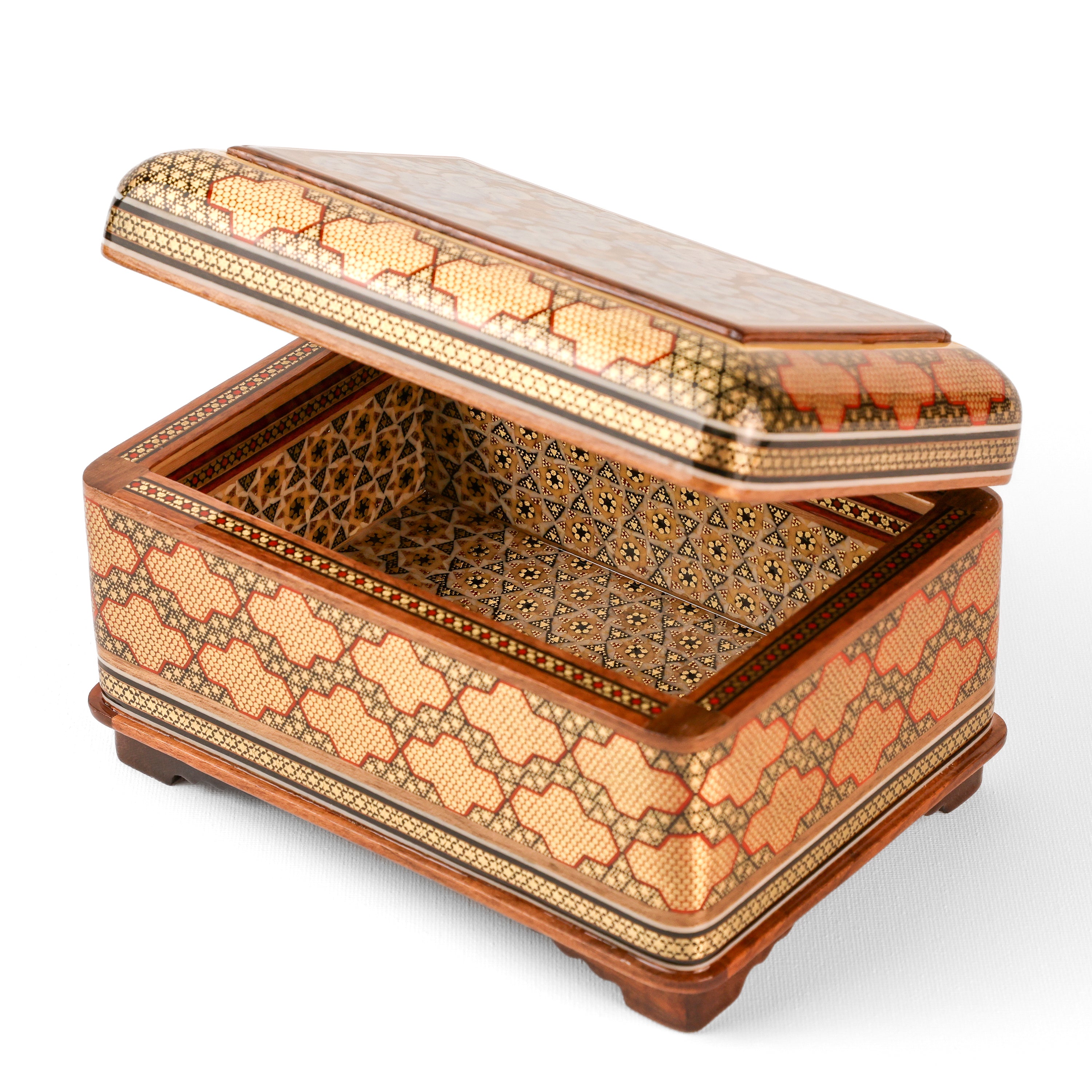 Jewelry Box - 8-Sided - Full Khatam with Tazhib and Flower & Bird Painting - Large