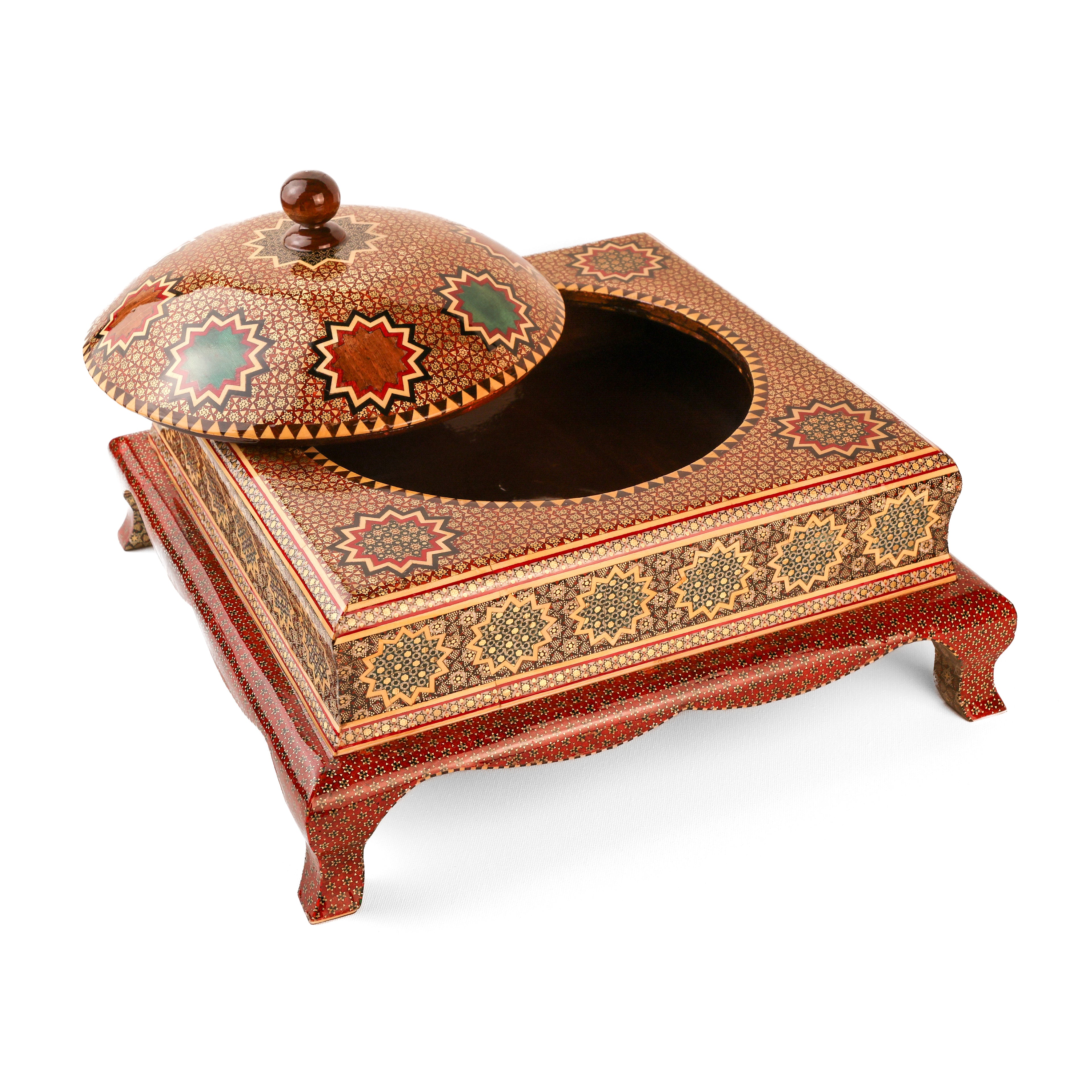 Candy Dish - Size 30x30 - Square with Pedestal - Khatam - Shirazi Style