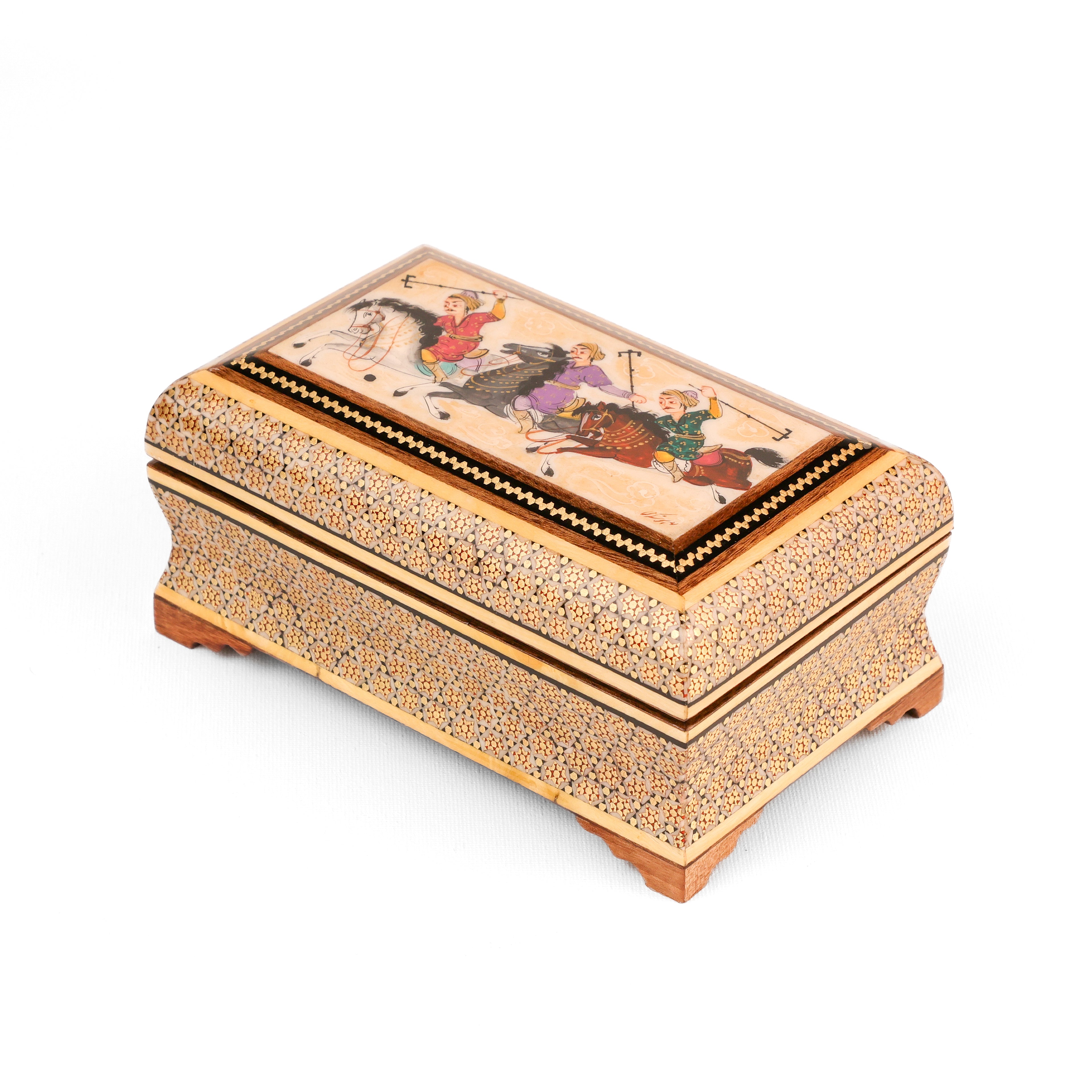 Khatam Box - Polo Game Designs - Sun Pattern - Golden