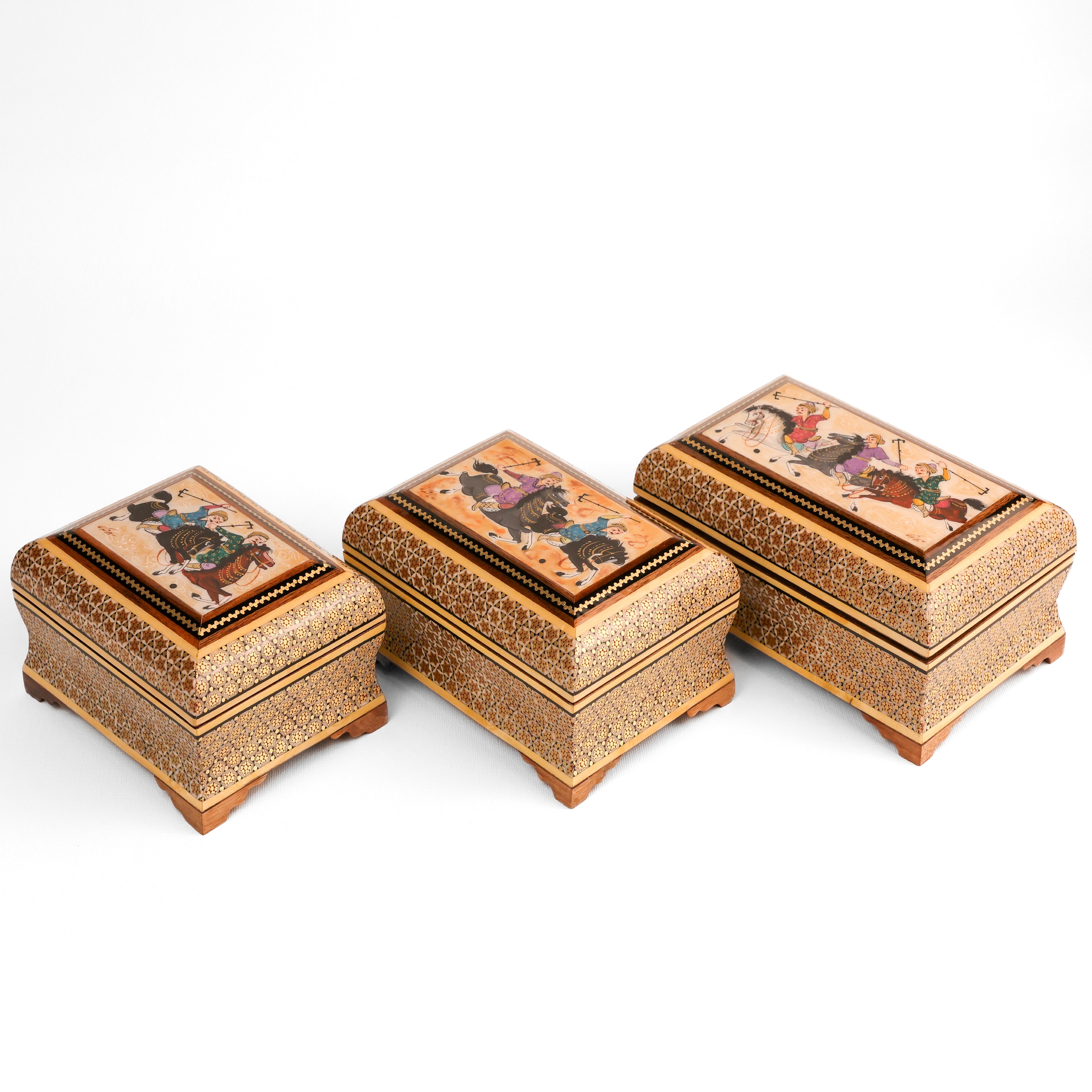 Khatam Box - Polo Game Designs - Sun Pattern - Golden