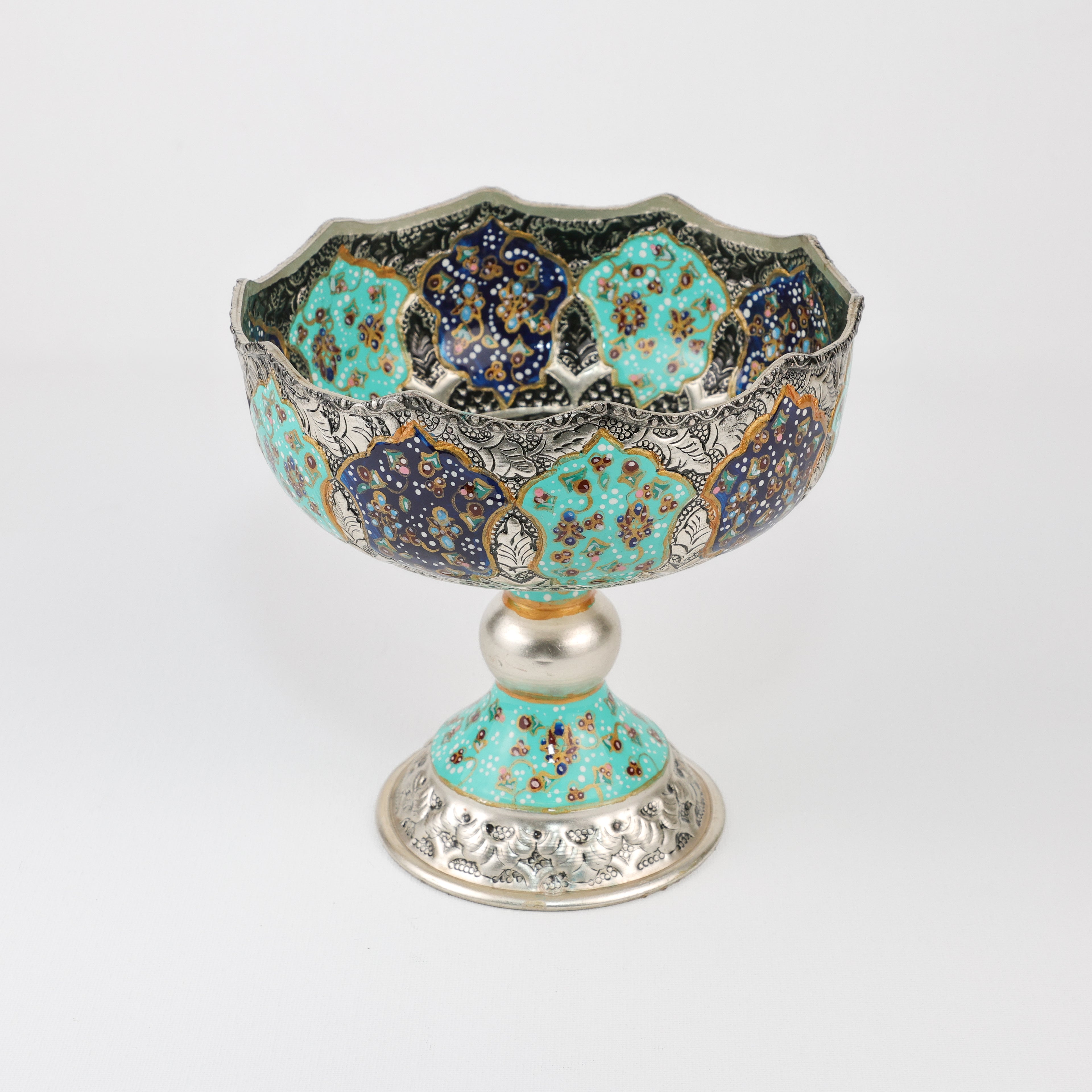 Bowl - Size 16 - Nut Bowl - Engraved & Painted - Turquoise Color