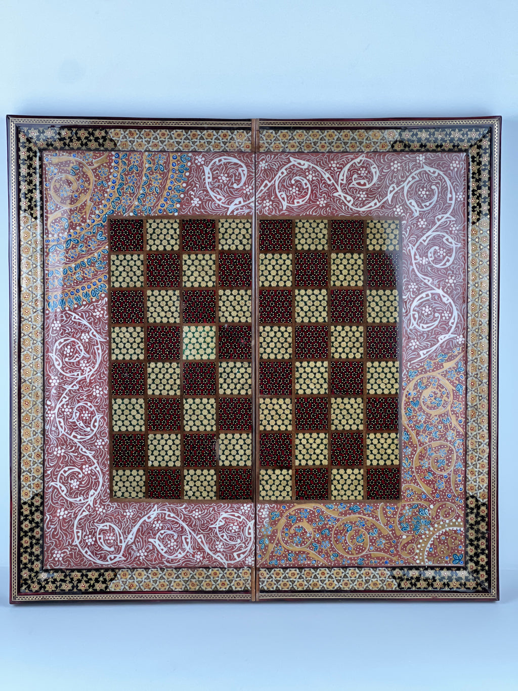Backgammon & Chess Board - Size 50 - With Columns - Tazhib Painting