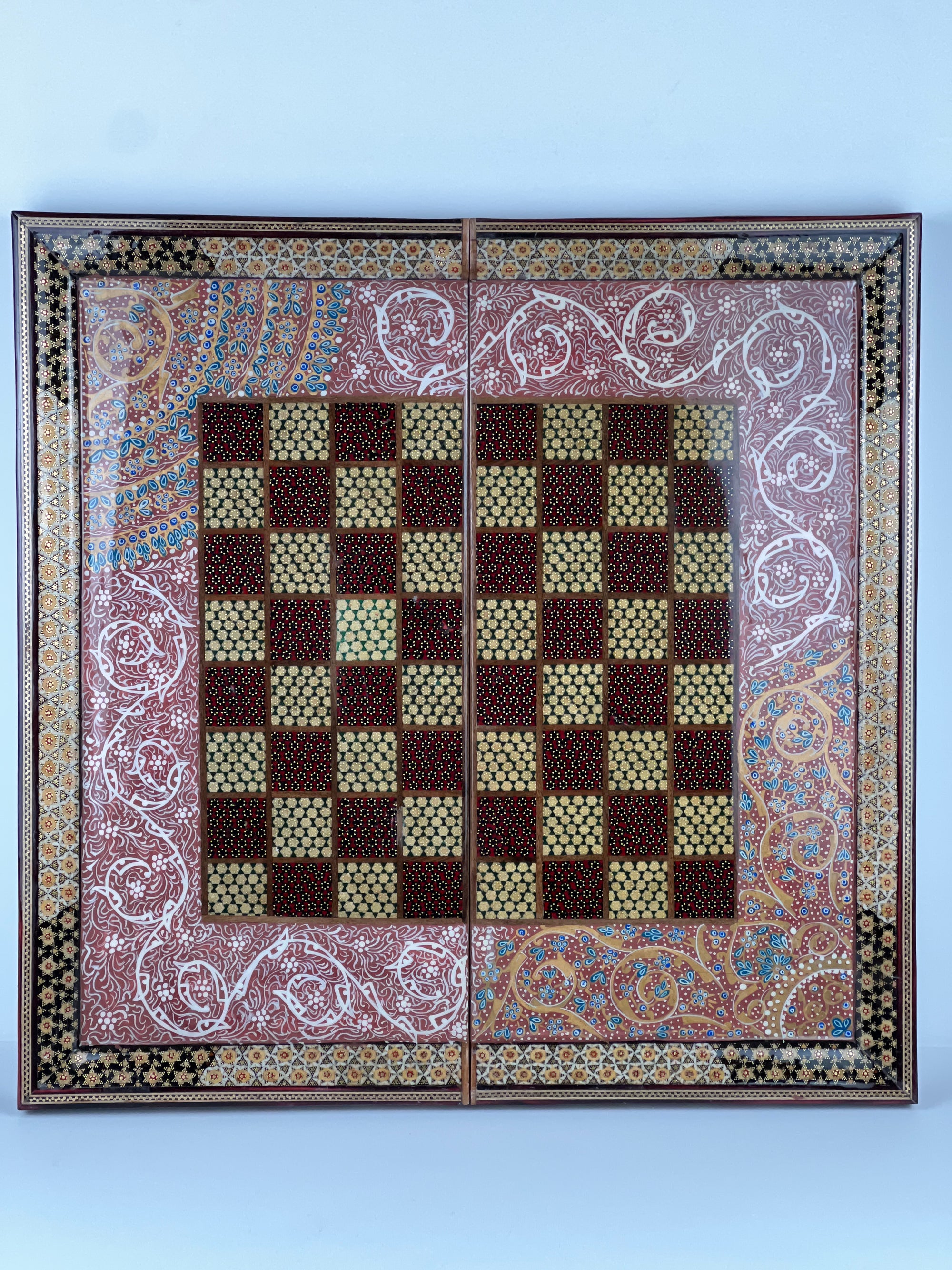 Backgammon & Chess Board - Size 50 - With Columns - Tazhib Painting