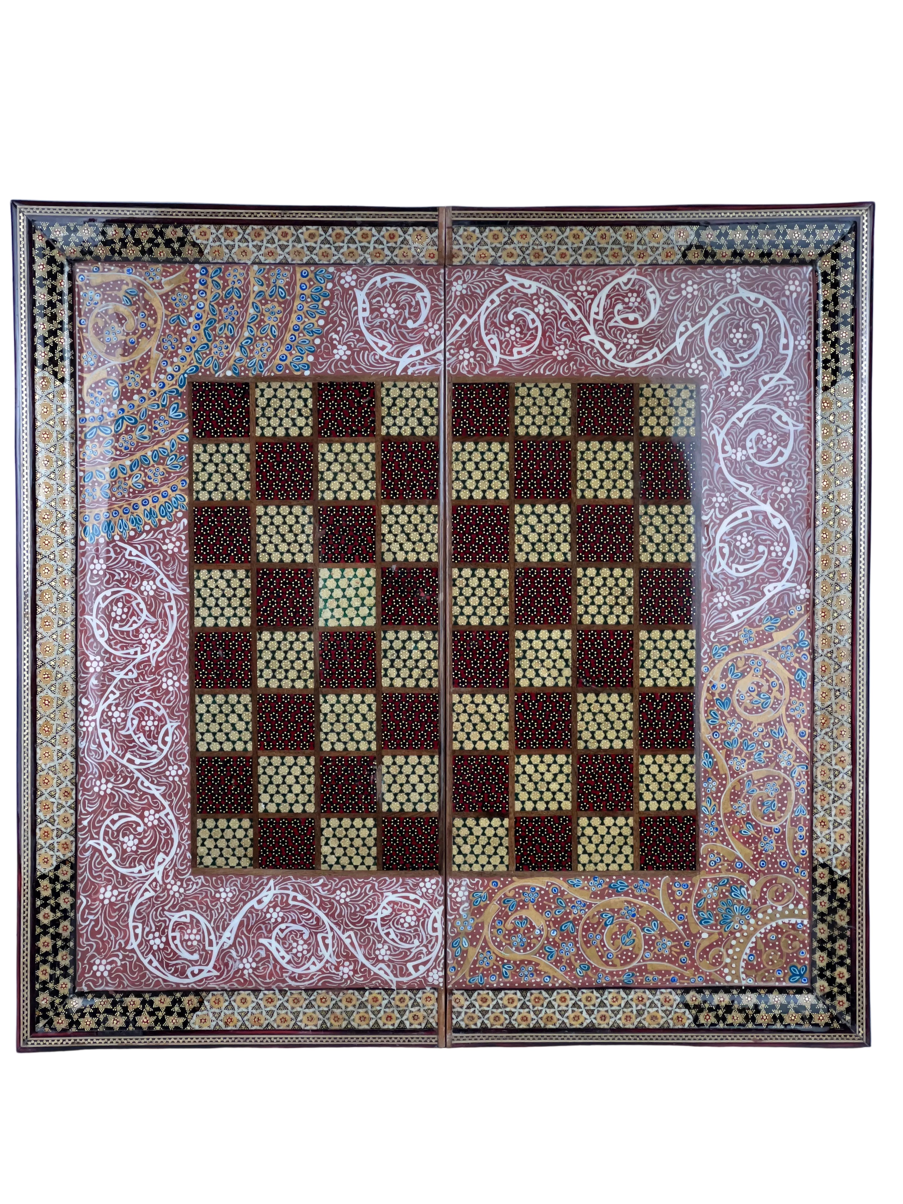 رقعة طاولة نرد وشطرنج - مقاس 50 - مع أعمدة - رسم تازيب