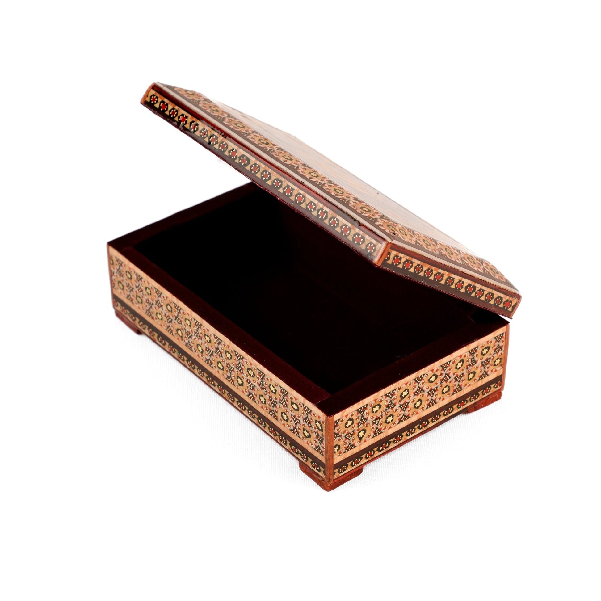 Jewelry Box - Small - Wooden Khatam with Hand - Painted Tazhib Lid - Meraas Gallery