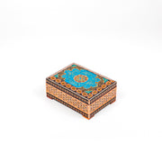 Jewelry Box - Medium - Wooden Khatam with Hand - Painted Tazhib Lid - Meraas Gallery