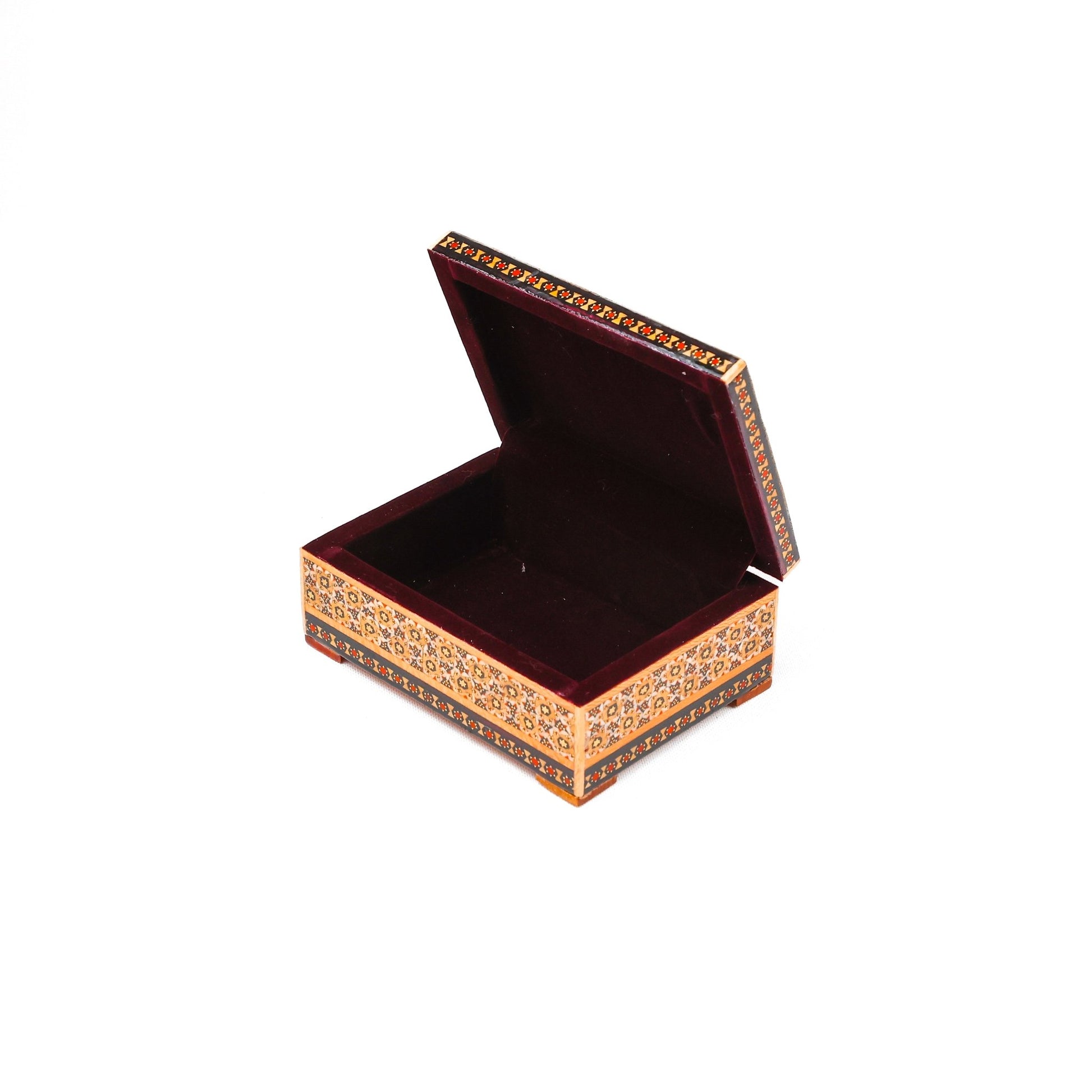 Jewelry Box - Medium - Wooden Khatam with Hand - Painted Tazhib Lid - Meraas Gallery