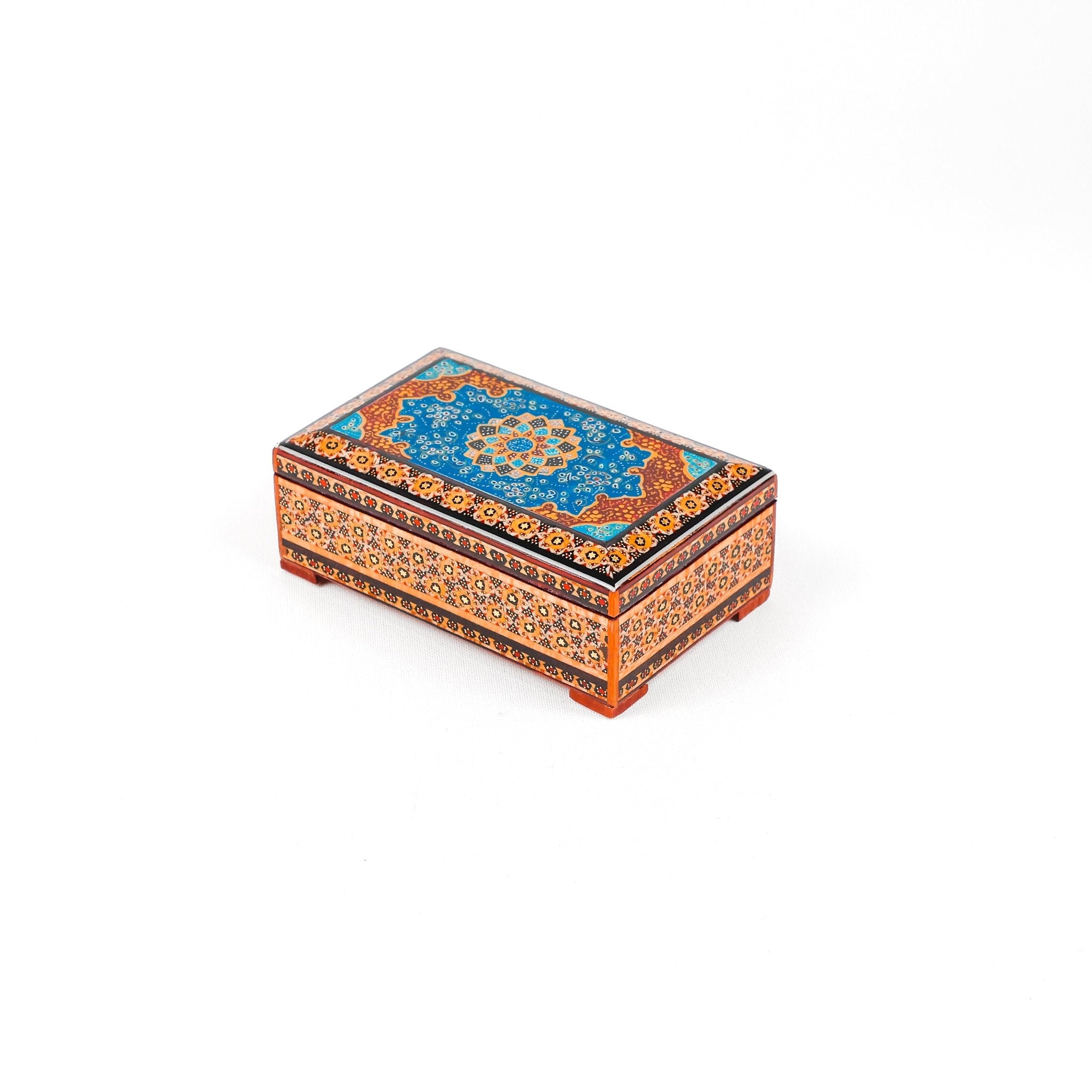 Jewelry Box - Large - Wooden Khatam with Hand - Painted Tazhib Lid - Meraas Gallery