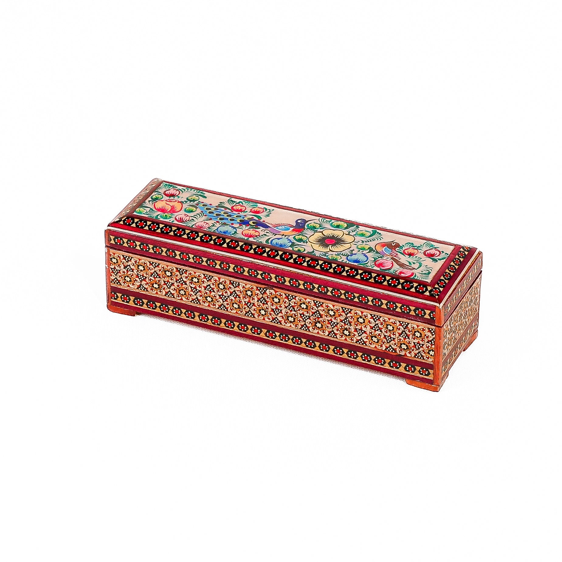 Pen Case with Hinge - Size 20x6 - Flower and Bird Lid - Meraas Gallery