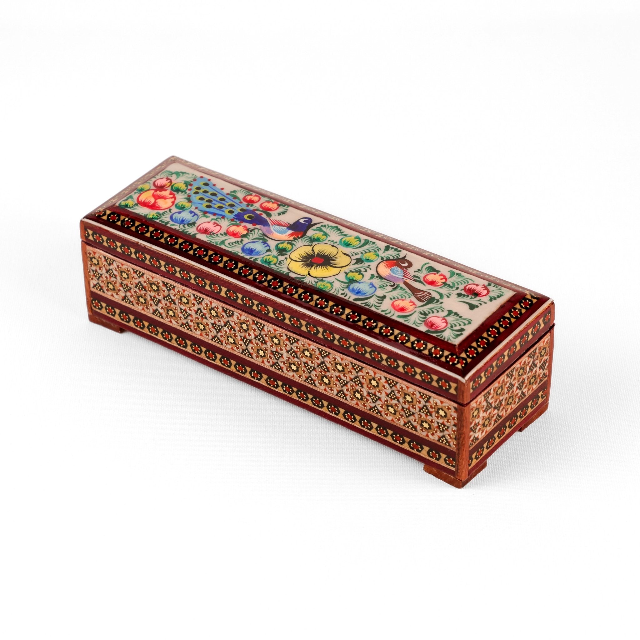 Pen Case with Hinge - Size 20x6 - Flower and Bird Lid - Meraas Gallery
