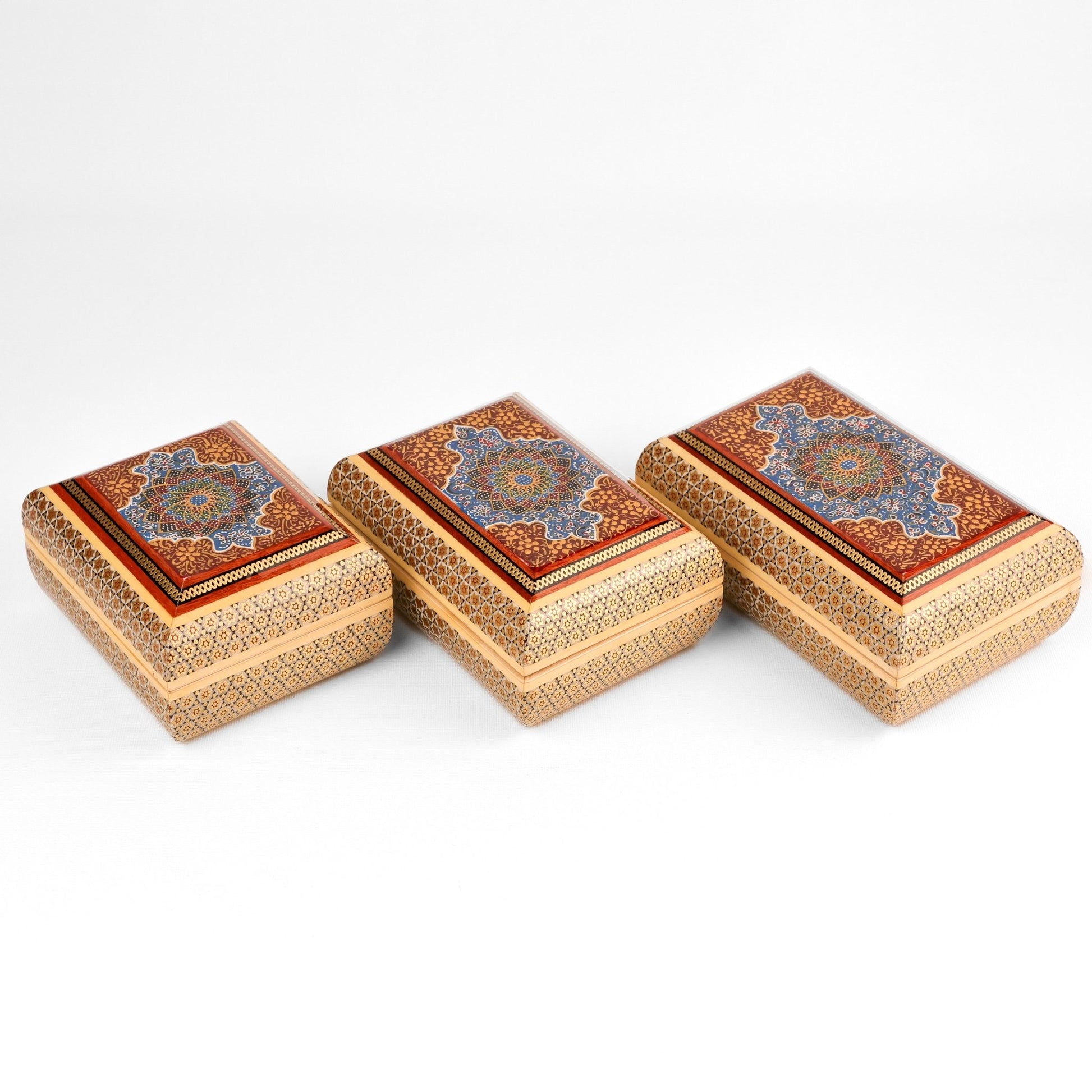 Jewelry Box - Full Bone Khatam with Hand - Painted Lid - Size 3 - Meraas Gallery