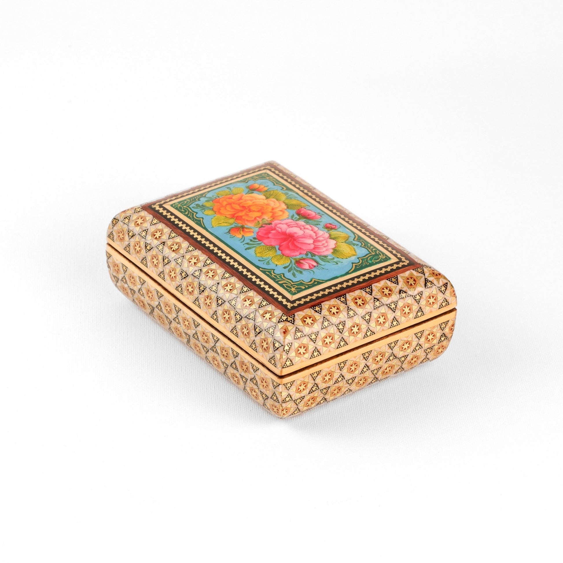 Jewelry Box - Full Bone Khatam with Tazhib Painting Lid - Size 2 - Meraas Gallery