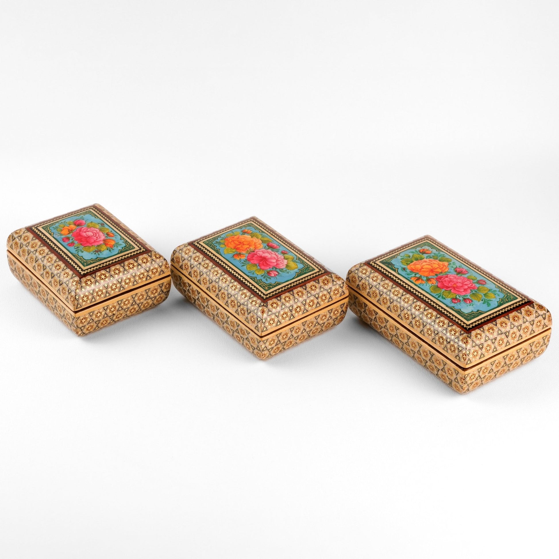 Jewelry Box - Full Bone Khatam with Tazhib Painting Lid - Size 2 - Meraas Gallery