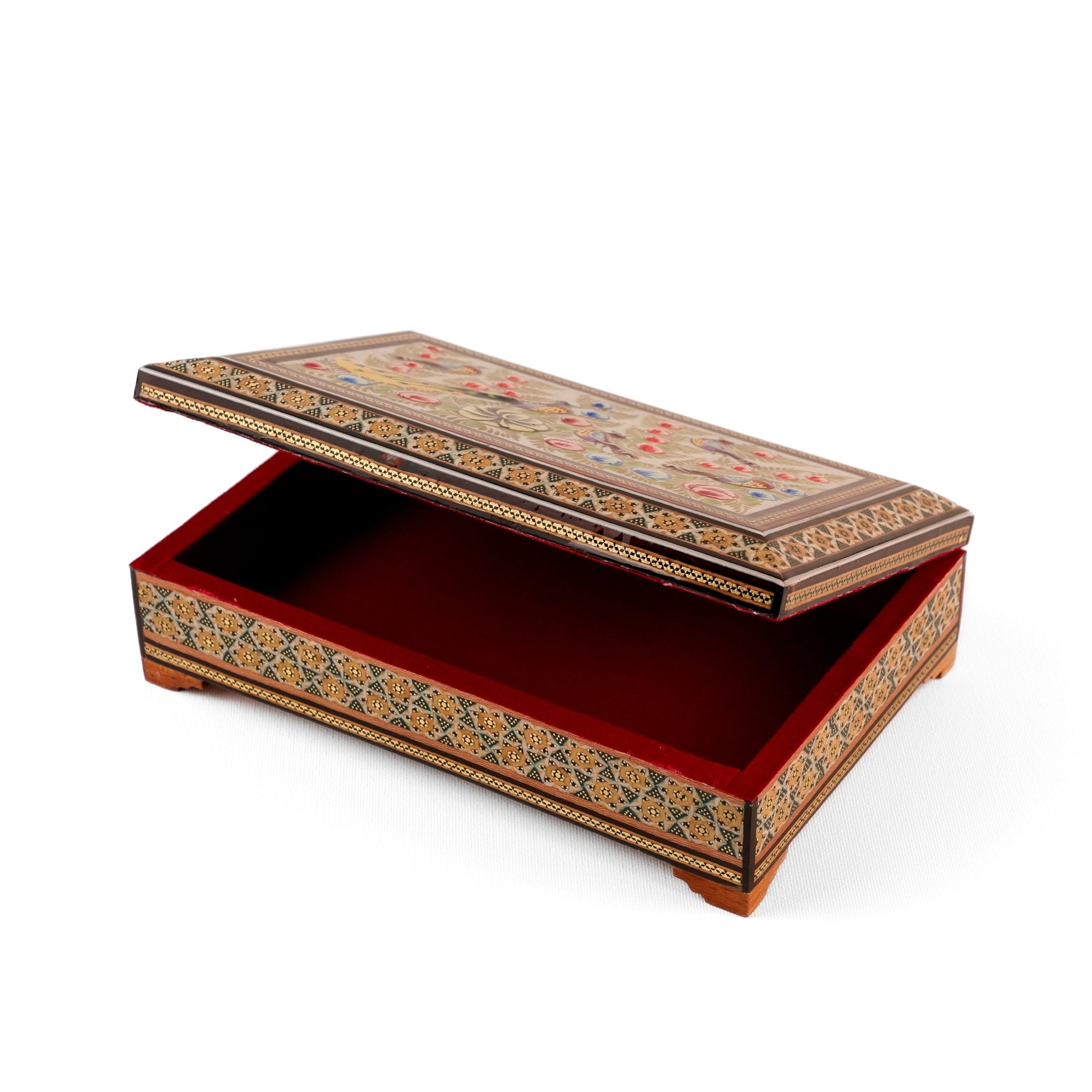Jewelry Box - Size 22x14 - Turquoise Khatam with Flower & Bird - Velvet Interior - Meraas Gallery