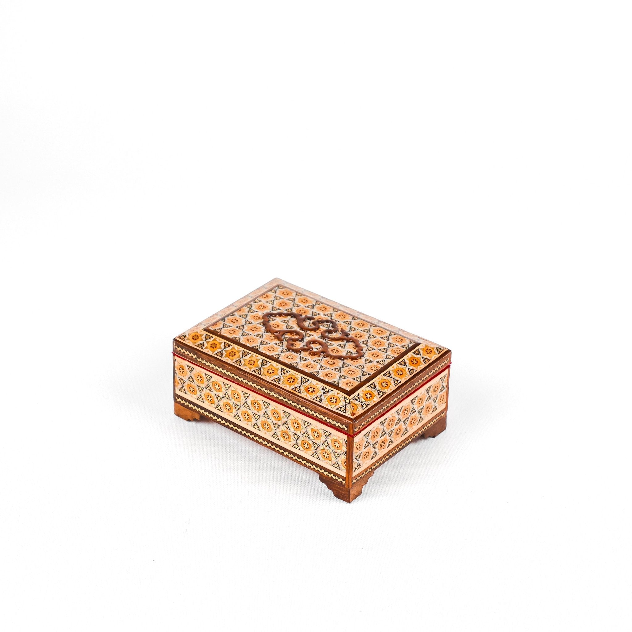 Box - Size 14x10 - Flat Side - Regular Khatam - Velvet Interior - Stencil Lid - Meraas Gallery