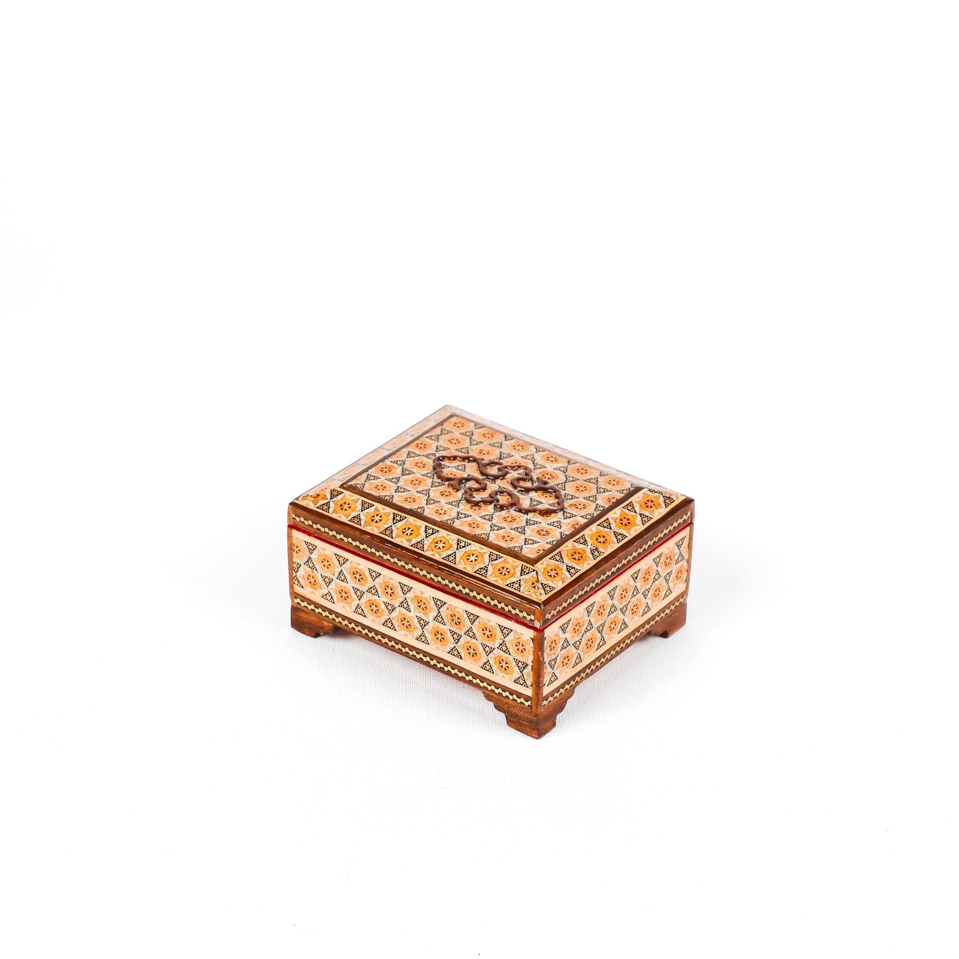 Box - Size 10x12 - Flat Side - Regular Khatam - Velvet Interior - Stencil Lid - Meraas Gallery