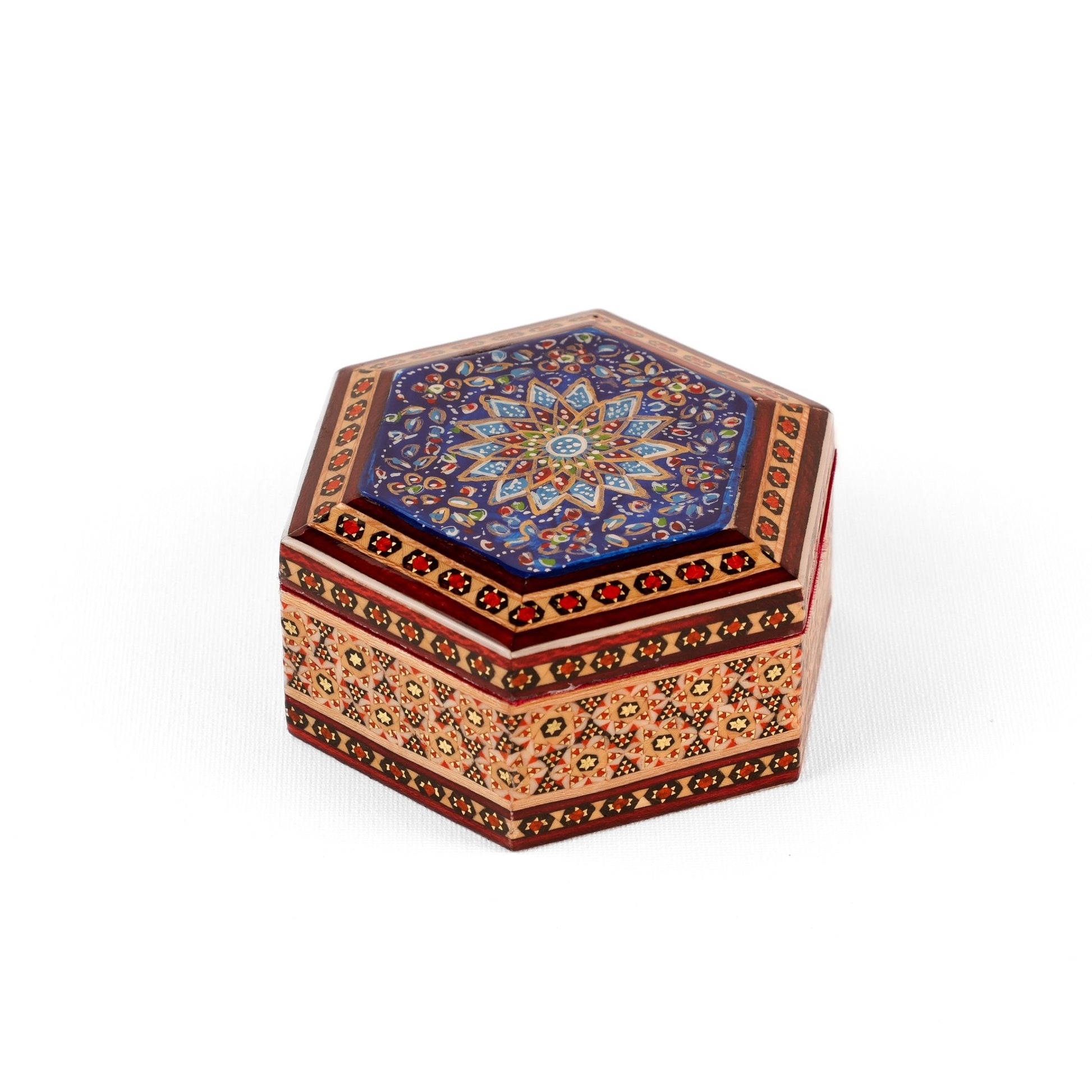 Jewelry Box - Hexagonal - Inner Velvet - Tazhib Pattern - Meraas Gallery