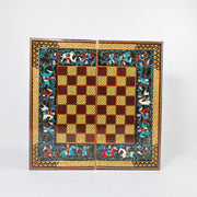 Backgammon & Chess Board - Size 50 - With Columns - Polo Scene Painting - 01 - Meraas Gallery
