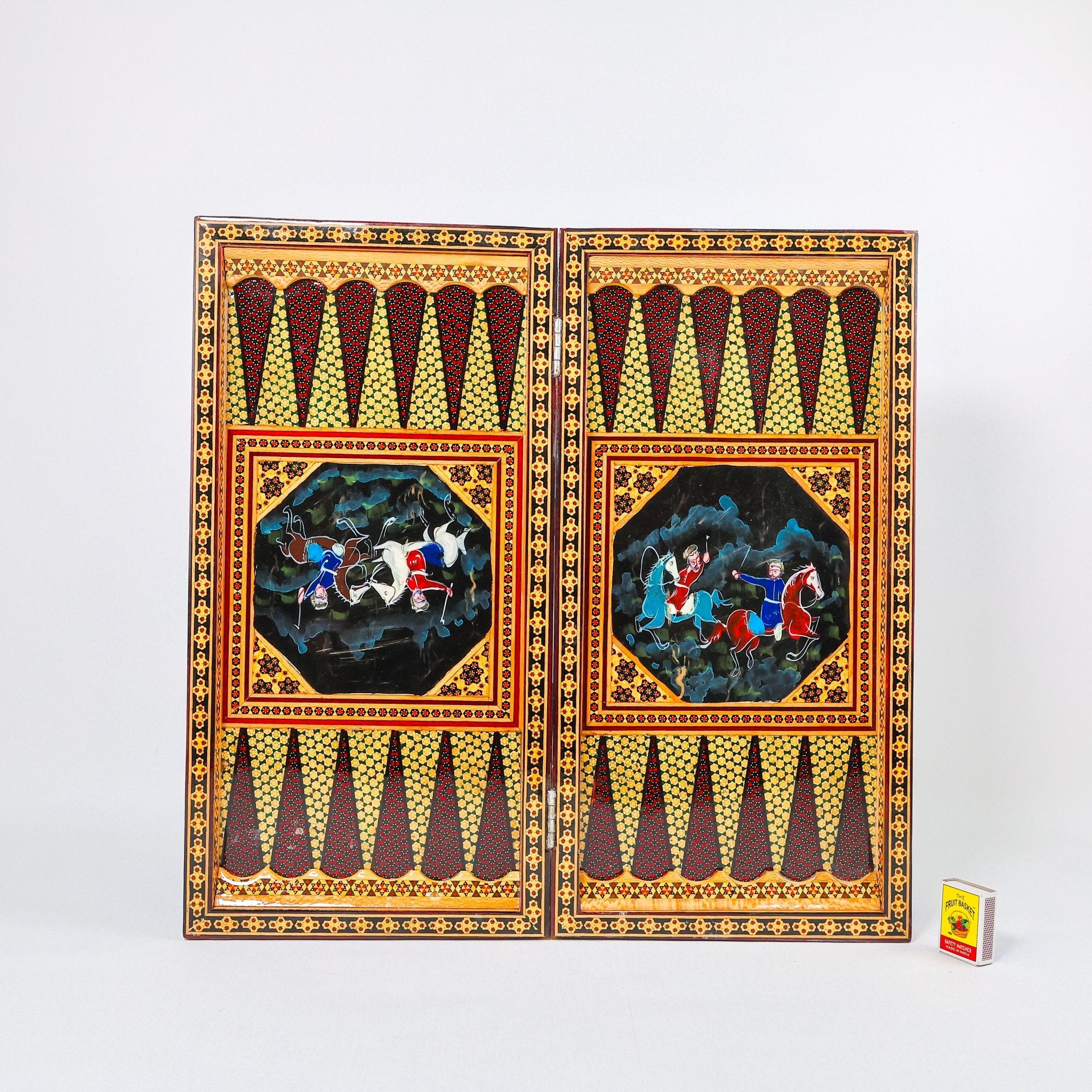 Backgammon & Chess Board - Size 50 - With Columns - Polo Scene Painting - 01 - Meraas Gallery