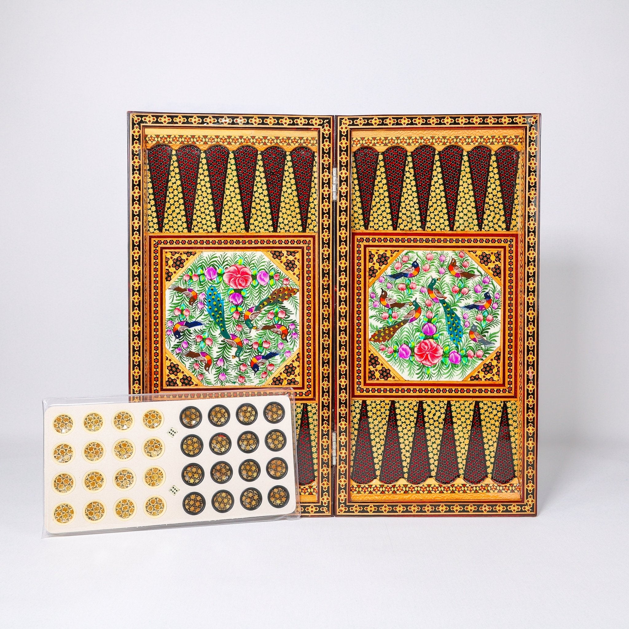 Backgammon & Chess Board - Size 50 - With Columns - Polo Scene Painting - 03 - Meraas Gallery