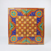 Backgammon & Chess Board - Colorful Hand - Carved - Round Edge - Code 11 - Meraas Gallery