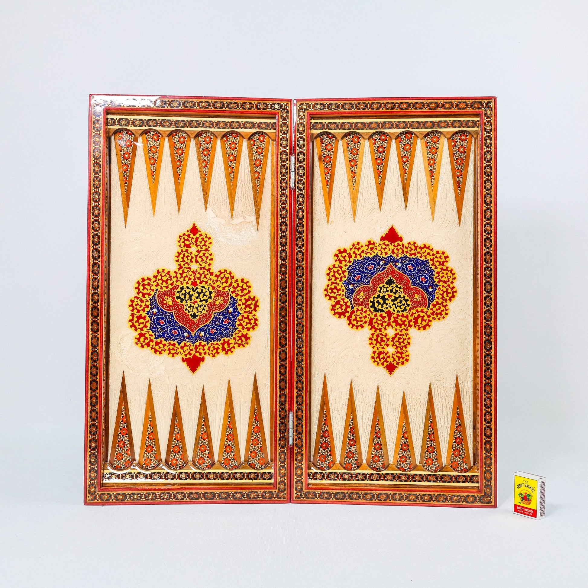 Backgammon & Chess Board - Colorful Hand - Carved - Round Edge - Code 11 - Meraas Gallery