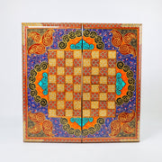 Backgammon & Chess Board - Colorful Hand - Carved - Round Edge - Code 12 - Meraas Gallery
