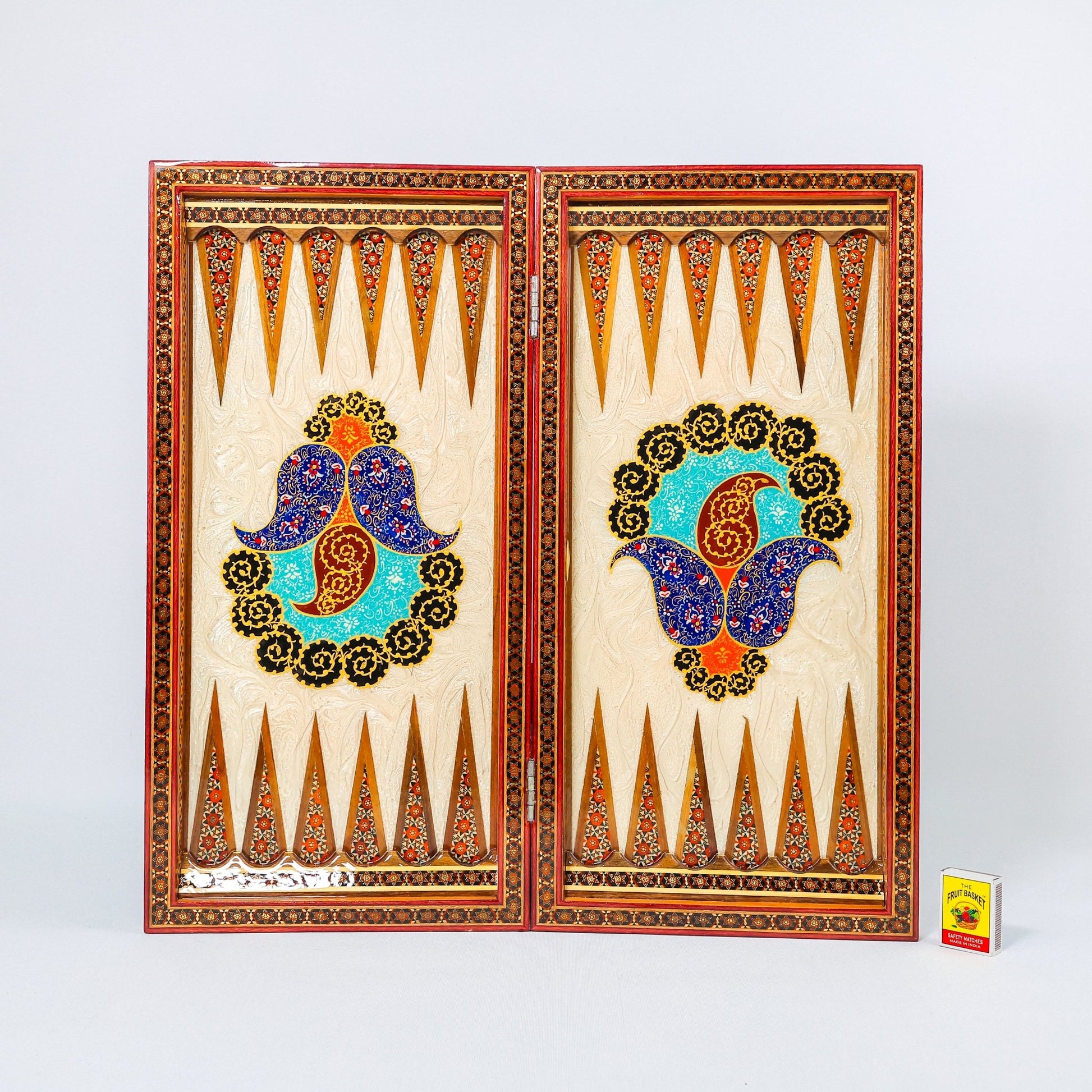 Backgammon & Chess Board - Colorful Hand - Carved - Round Edge - Code 12 - Meraas Gallery