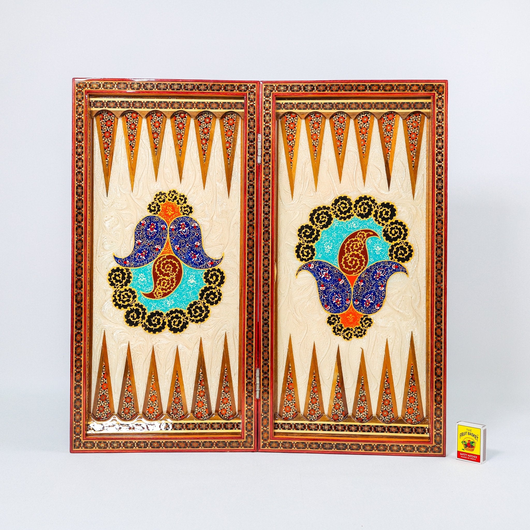 Backgammon & Chess Board - Colorful Hand - Carved - Round Edge - Code 12 - Meraas Gallery