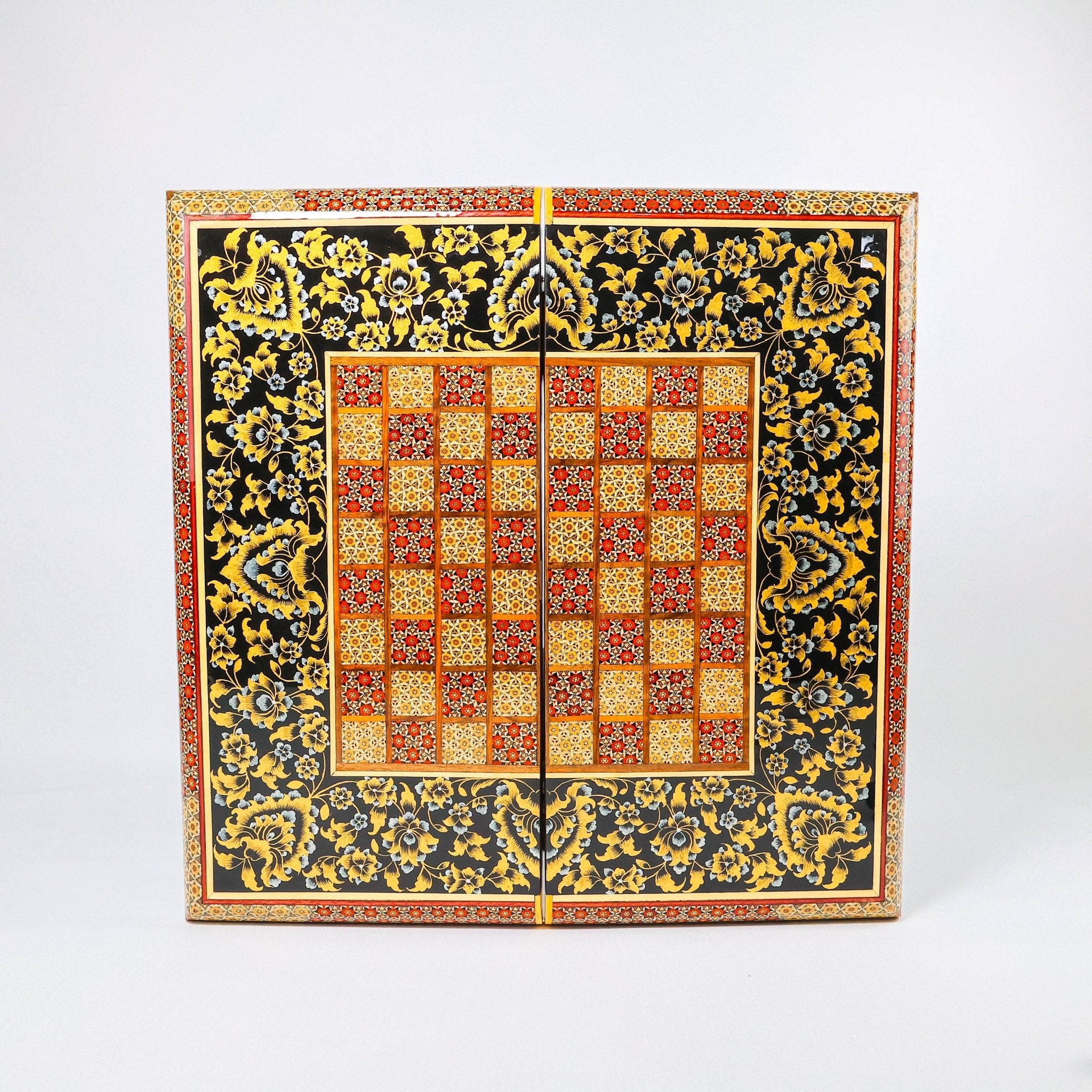 Backgammon & Chess Board - Khatam with Tazhib - Black Hand - Carved - Code 3 - Meraas Gallery