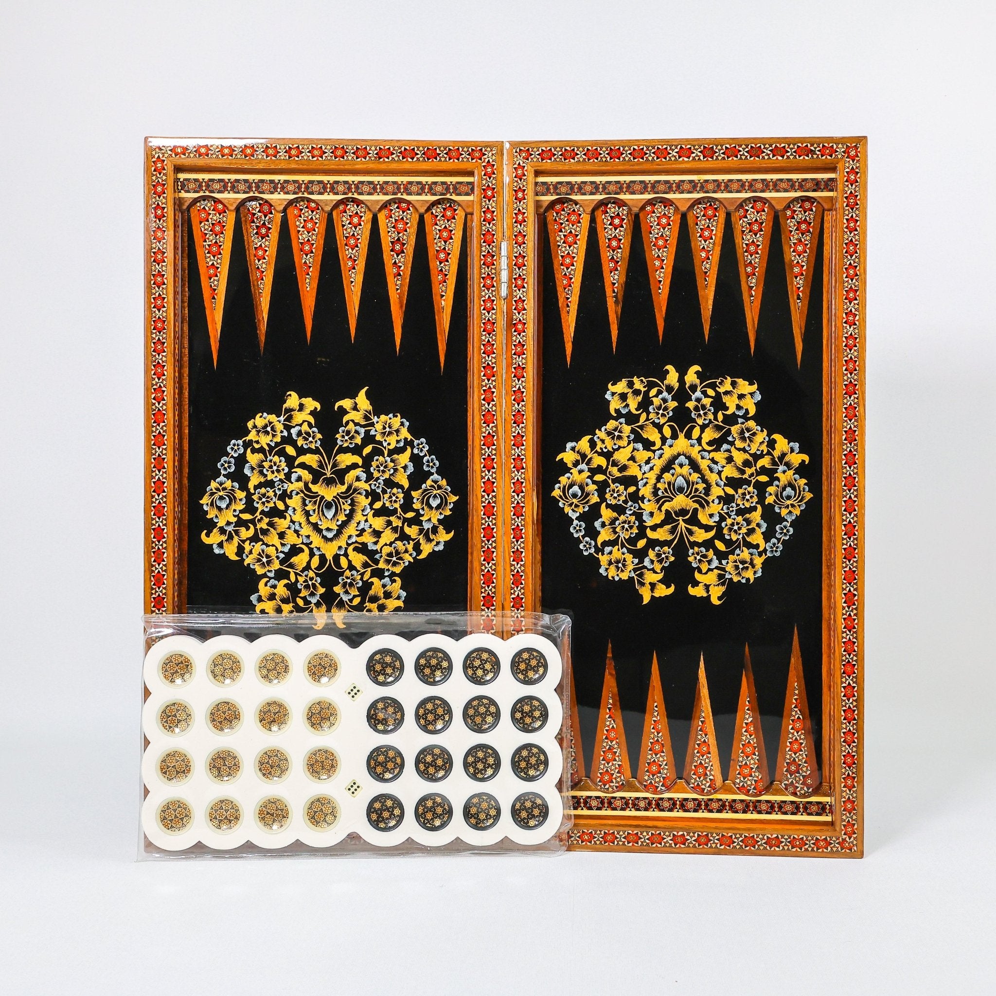 Backgammon & Chess Board - Khatam with Tazhib - Black Hand - Carved - Code 3 - Meraas Gallery