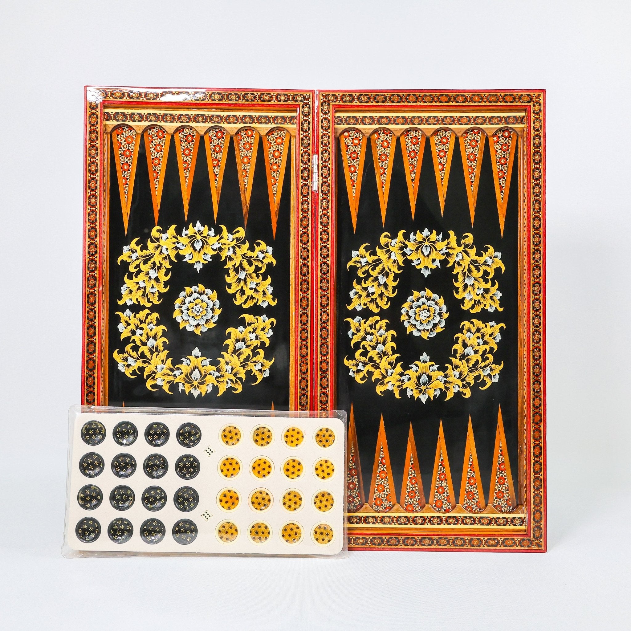 Backgammon & Chess Board - Khatam with Tazhib - Black Hand - Carved - Code 4 - Meraas Gallery