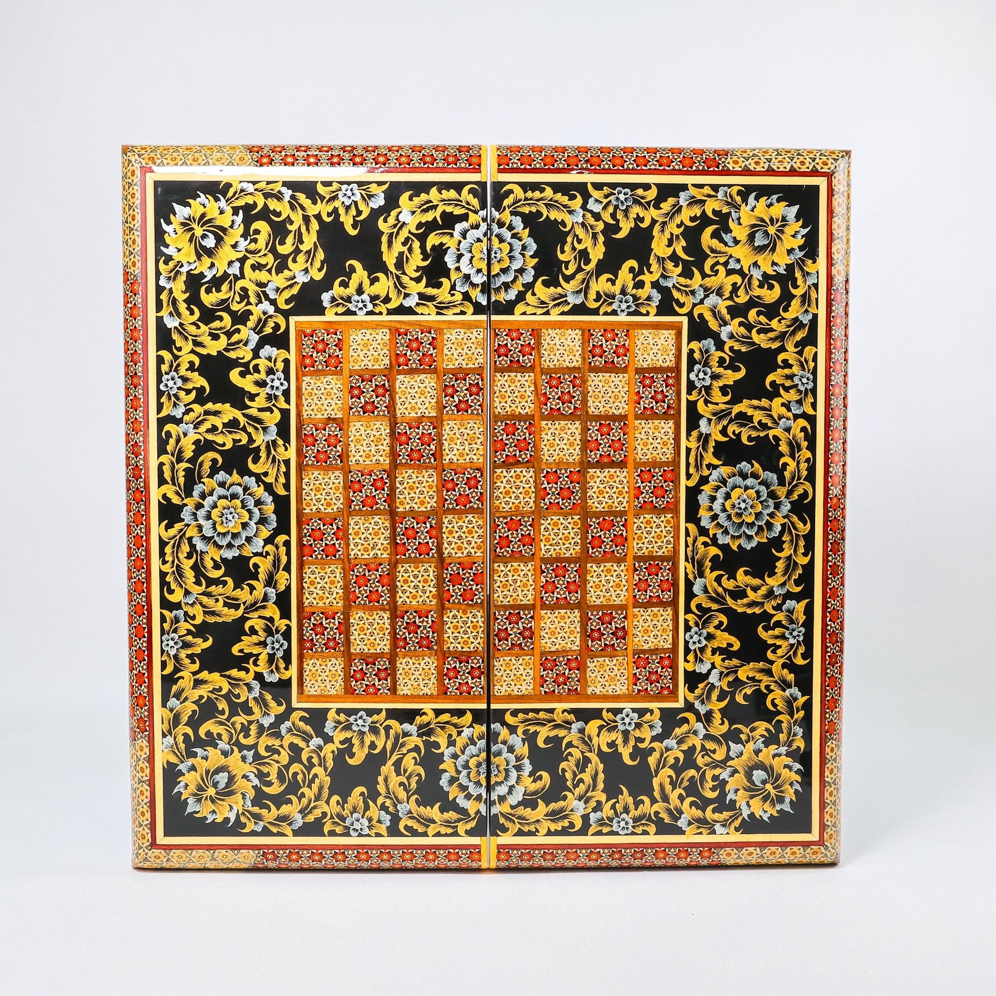 Backgammon & Chess Board - Khatam with Tazhib - Black Hand - Carved - Code 4 - Meraas Gallery