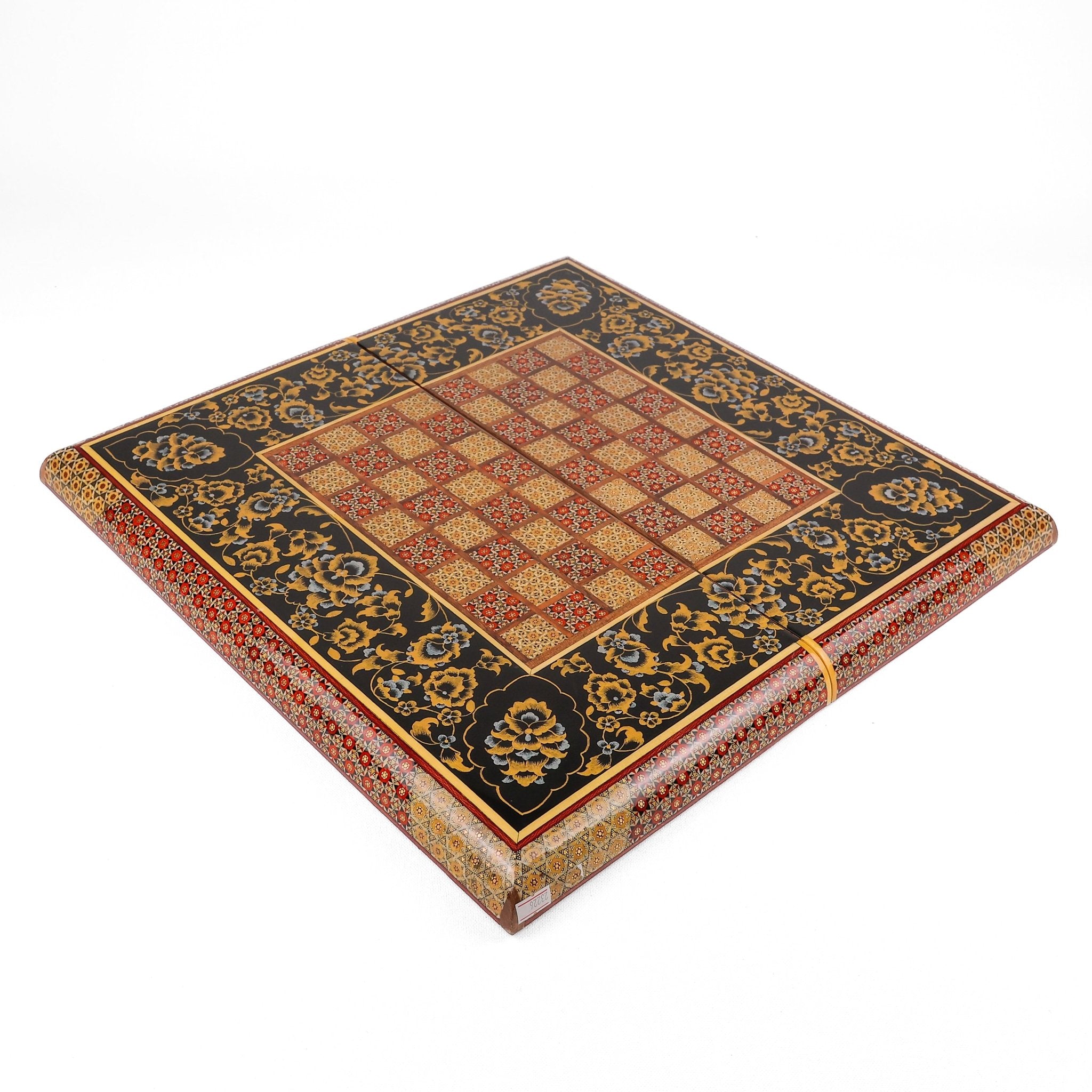 Backgammon & Chess Board - Khatam with Tazhib - Black Hand - Carved - Code 1 - Meraas Gallery