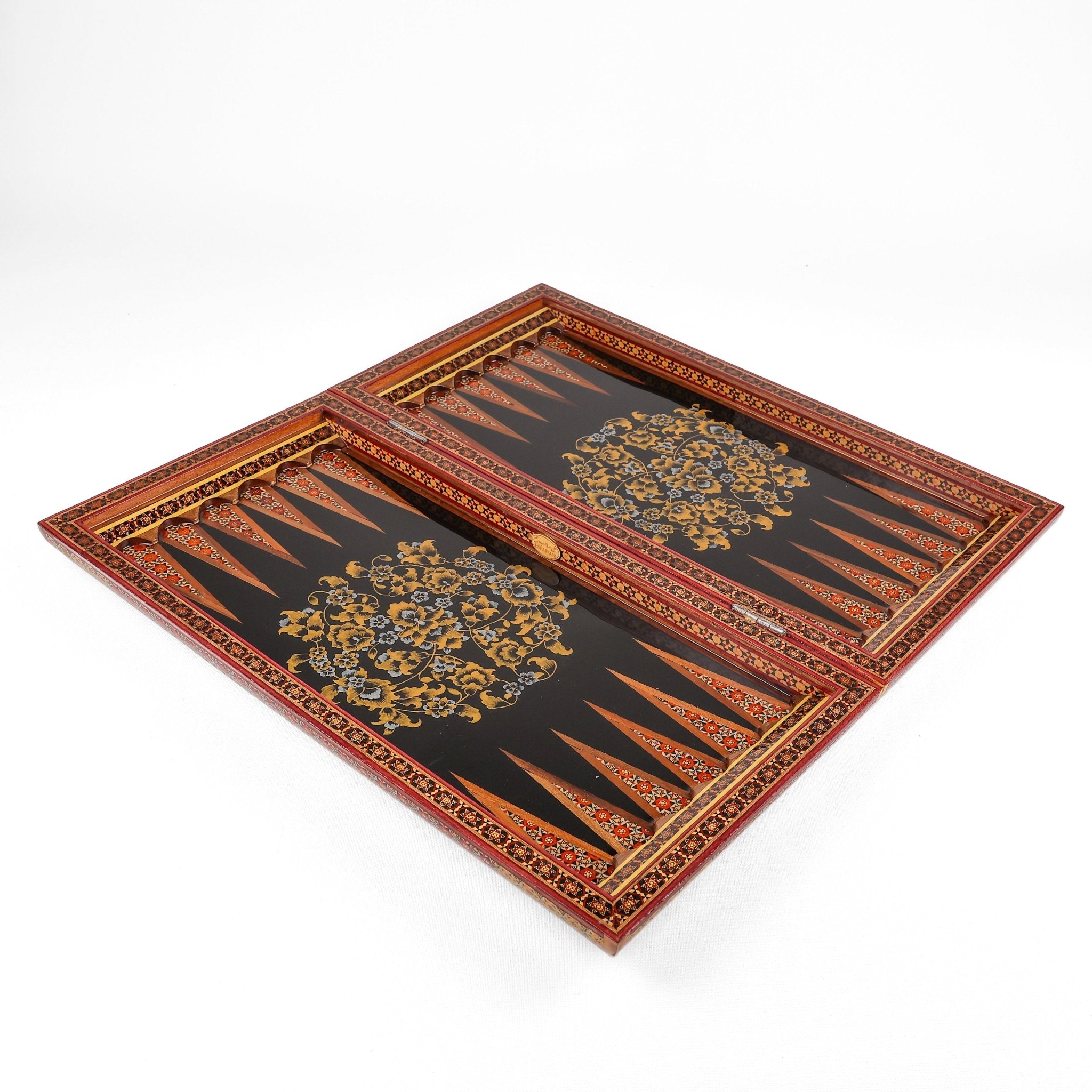 Backgammon & Chess Board - Khatam with Tazhib - Black Hand - Carved - Code 1 - Meraas Gallery