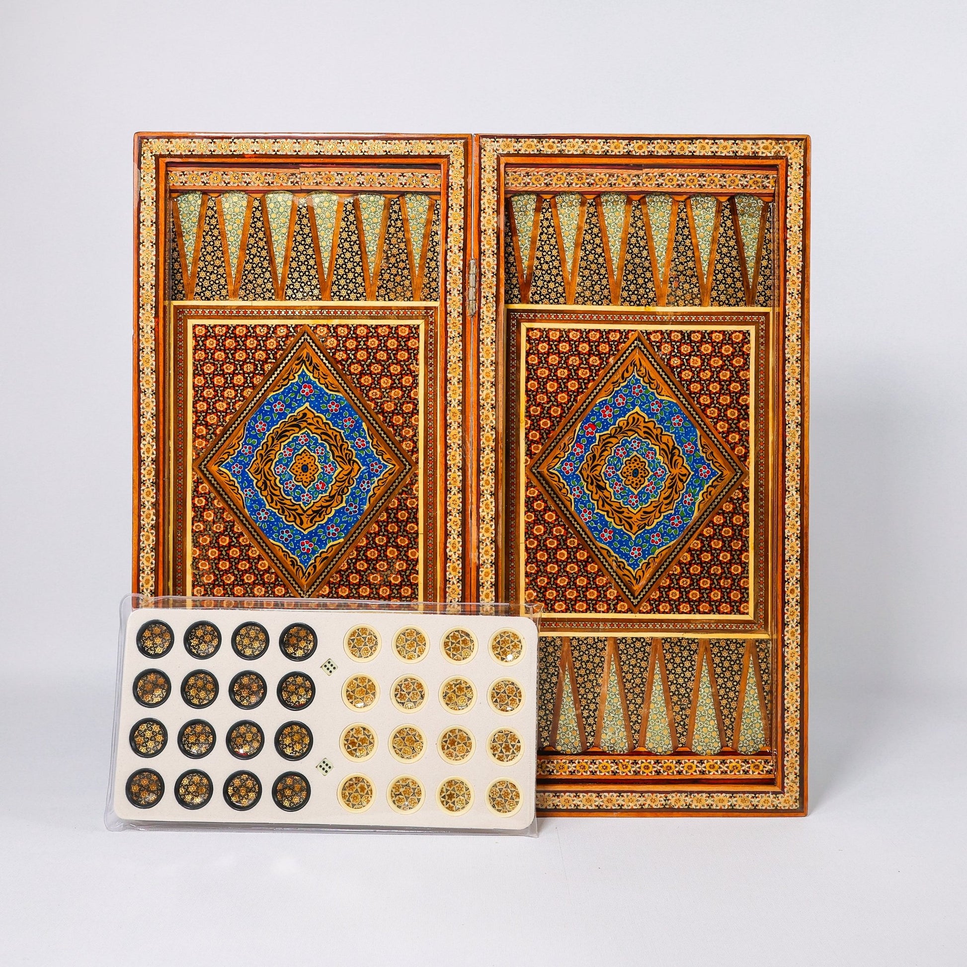 Backgammon & Chess Board - Size 50 - Round Edge - Zaman Design - Hand - Painted Khatam - 02 - Meraas Gallery
