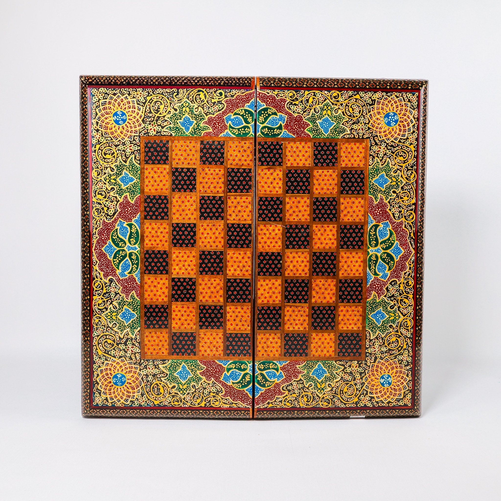 Backgammon & Chess Board - Size 50 - Round Edge - Zaman Design - Hand - Painted Khatam - 03 - Meraas Gallery