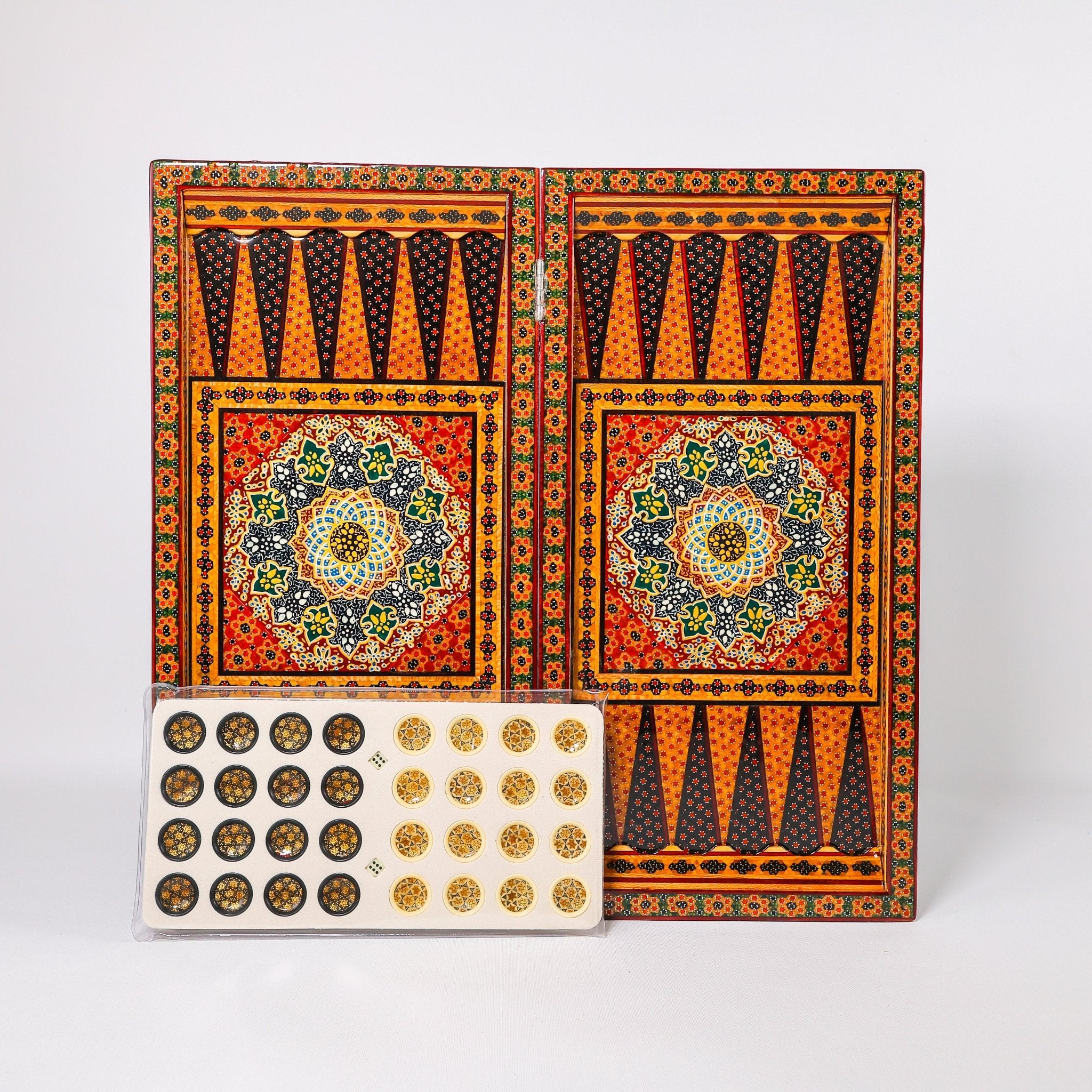 Backgammon & Chess Board - Size 50 - Round Edge - Zaman Design - Hand - Painted Khatam - 03 - Meraas Gallery