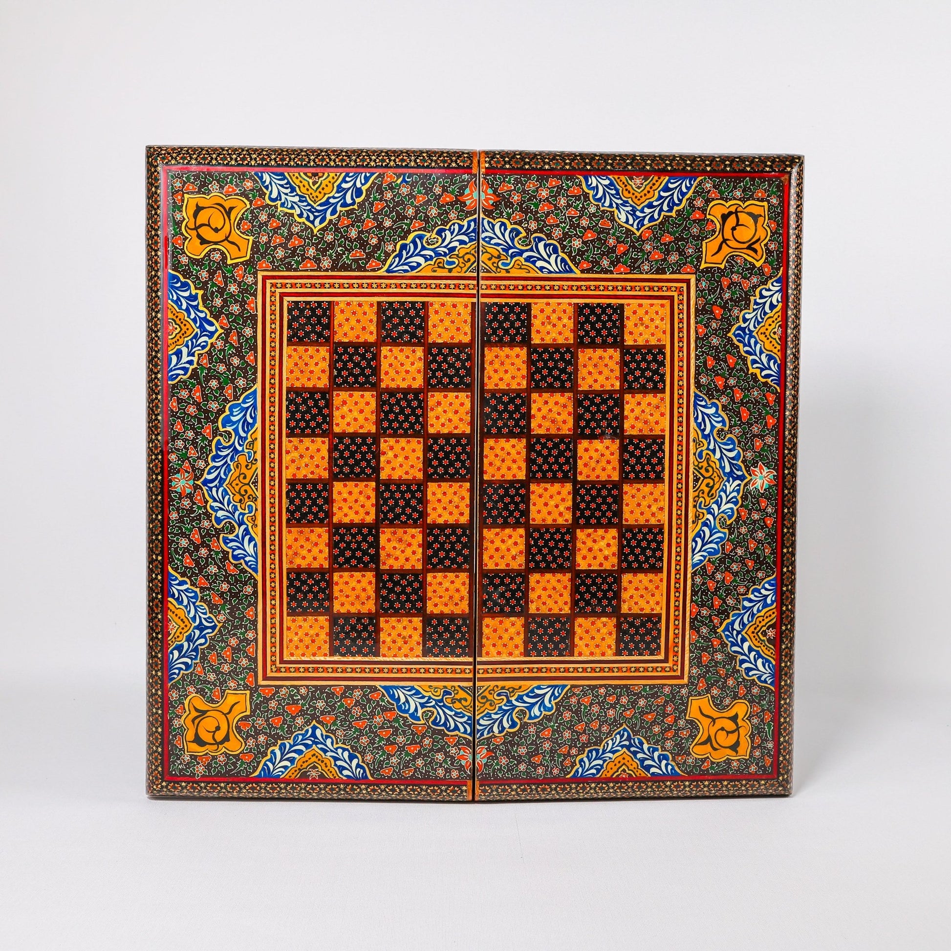 Backgammon & Chess Board - Size 50 - Round Edge - Zaman Design - Hand - Painted Khatam - 04 - Meraas Gallery
