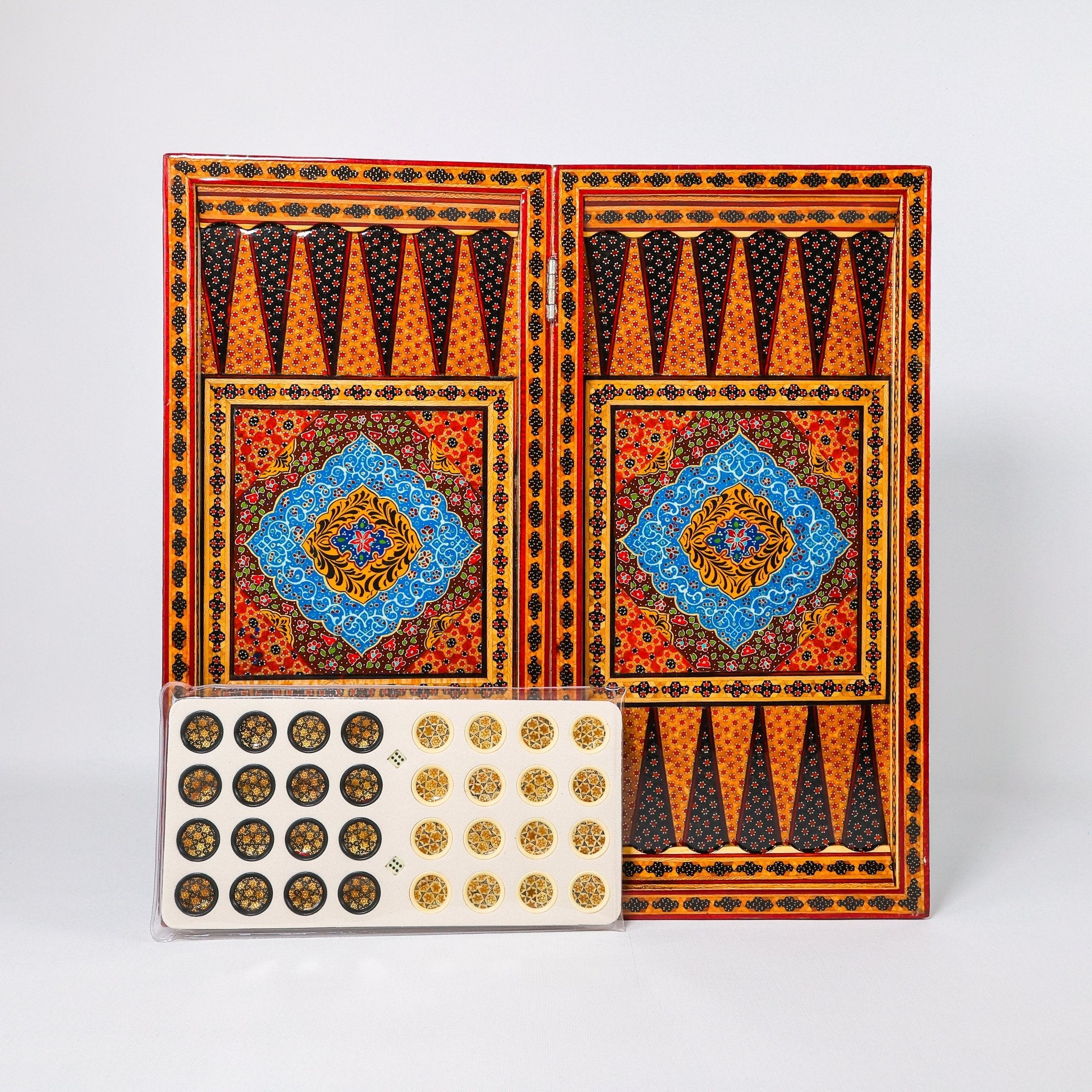 Backgammon & Chess Board - Size 50 - Round Edge - Zaman Design - Hand - Painted Khatam - 04 - Meraas Gallery