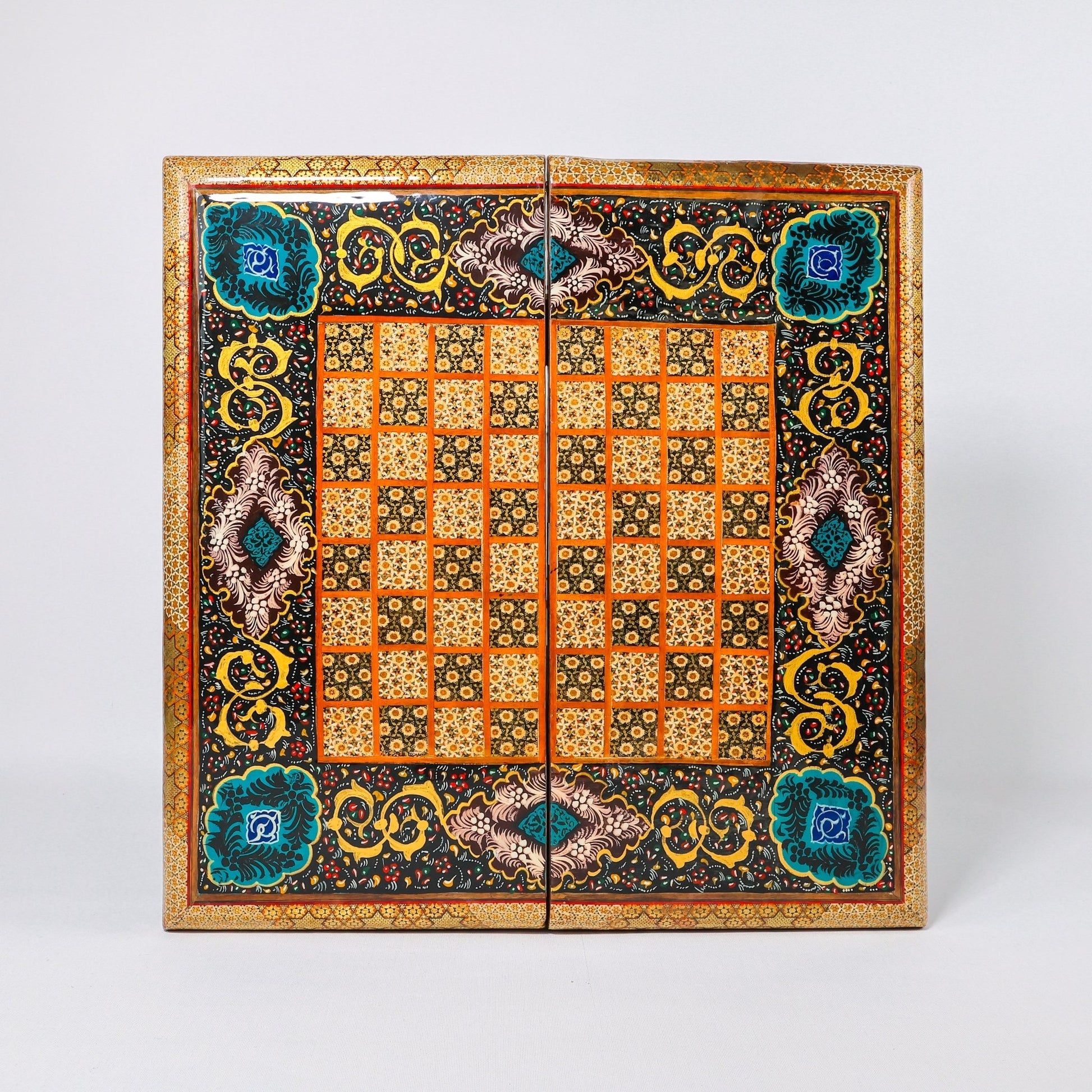 Backgammon & Chess Board - Size 50 - Round Edge - Zaman Design - Hand - Painted Khatam - 05 - Meraas Gallery