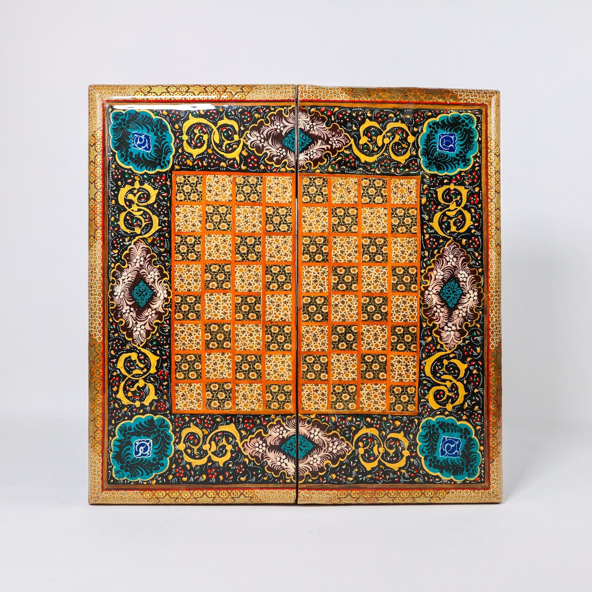 Backgammon & Chess Board - Size 50 - Round Edge - Zaman Design - Hand - Painted Khatam - 05 - Meraas Gallery
