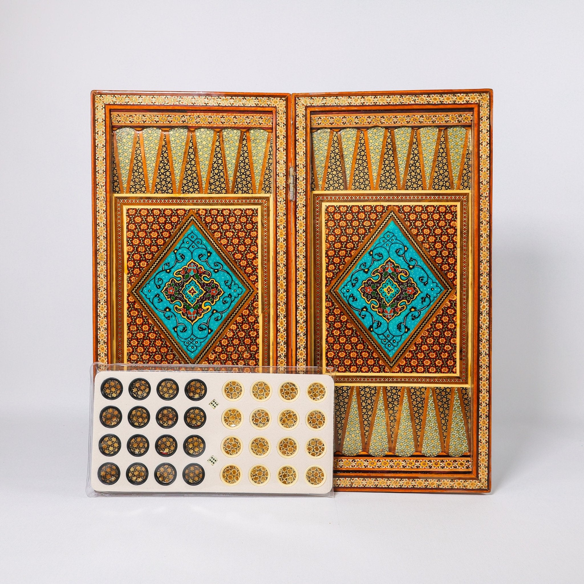 Backgammon & Chess Board - Size 50 - Round Edge - Zaman Design - Hand - Painted Khatam - 05 - Meraas Gallery