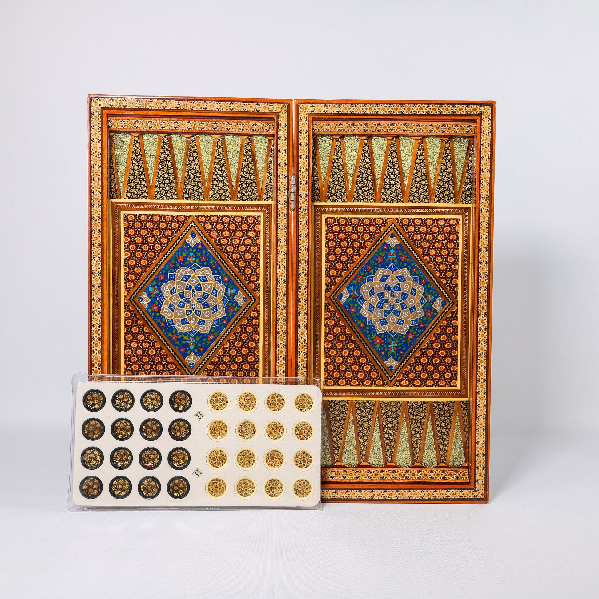Backgammon & Chess Board - Size 50 - Round Edge - Zaman Design - Hand - Painted Khatam - 06 - Meraas Gallery