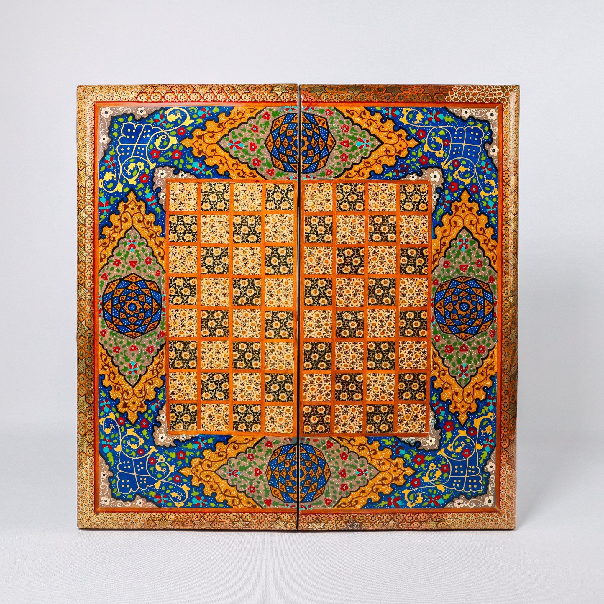 Backgammon & Chess Board - Size 50 - Round Edge - Zaman Design - Hand - Painted Khatam - 06 - Meraas Gallery