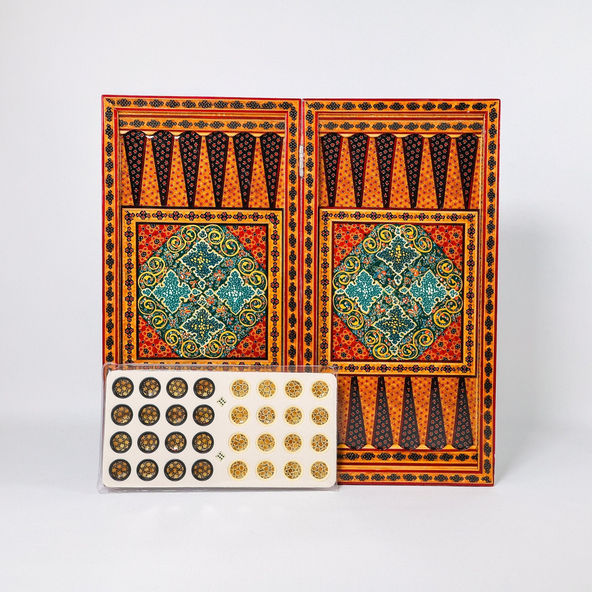 Backgammon & Chess Board - Size 50 - Round Edge - Zaman Design - Hand - Painted Khatam - 07 - Meraas Gallery