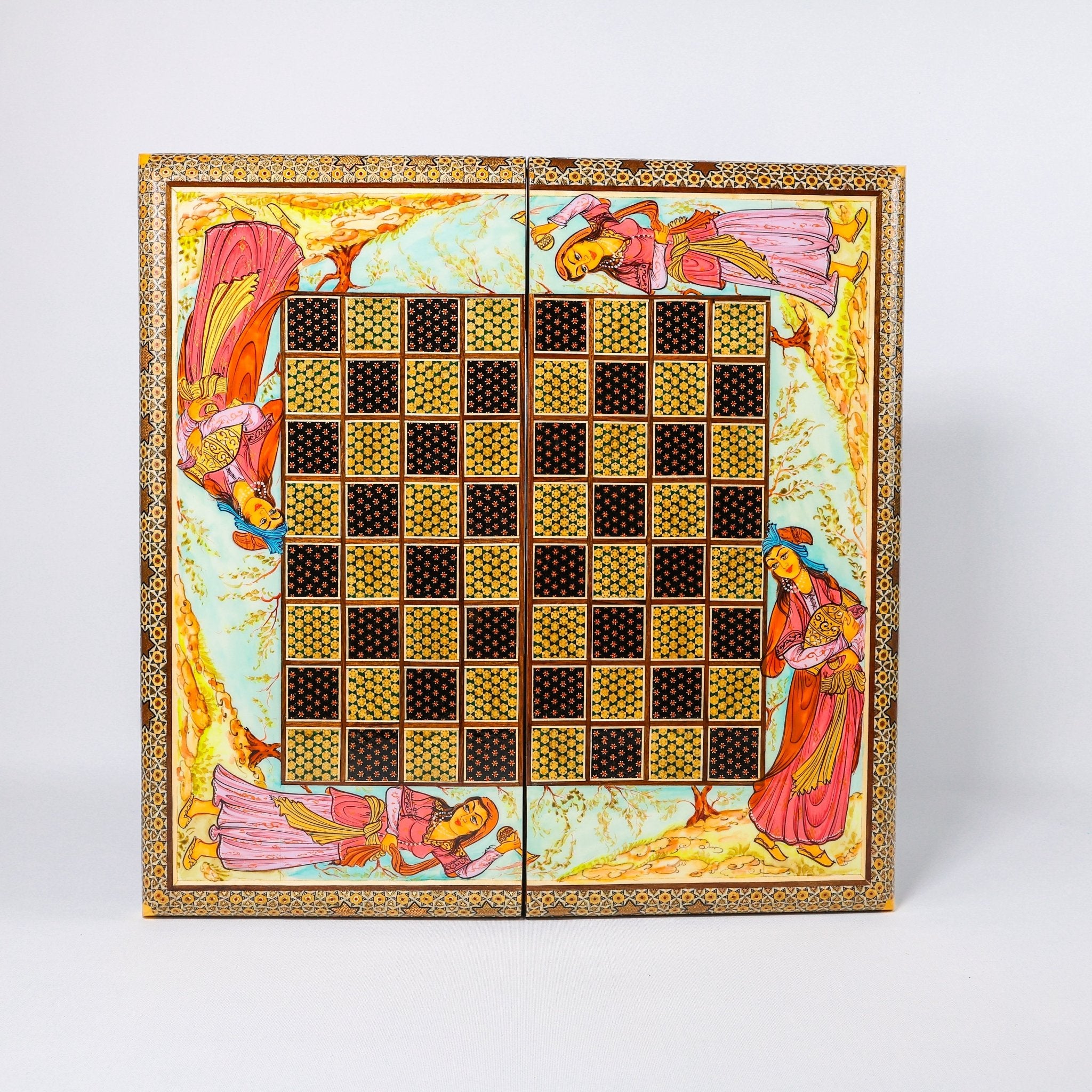 Backgammon & Chess Board - Size 50 - Miniature Shirazi Painting - 02 - Meraas Gallery