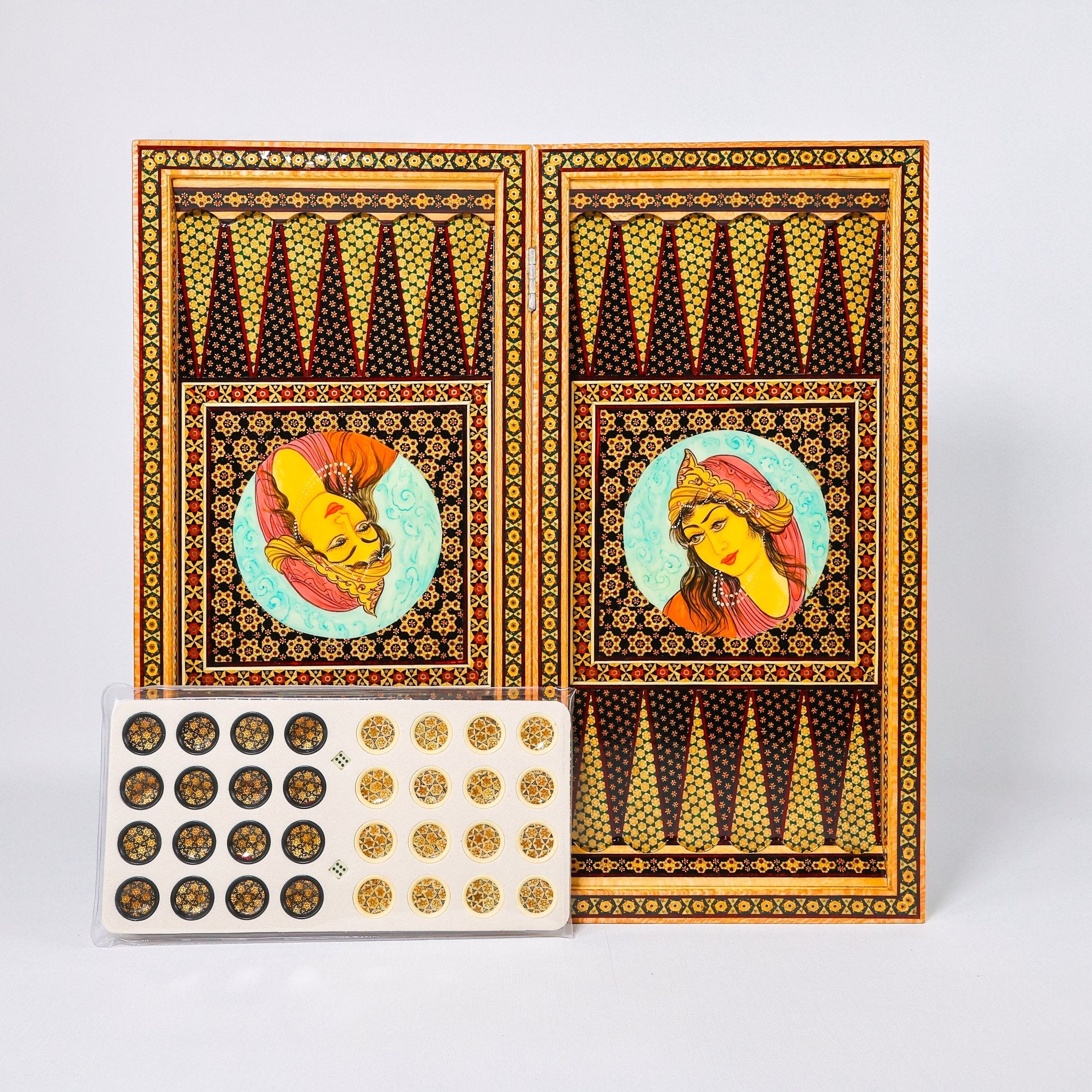 Backgammon & Chess Board - Size 50 - Miniature Shirazi Painting - 02 - Meraas Gallery