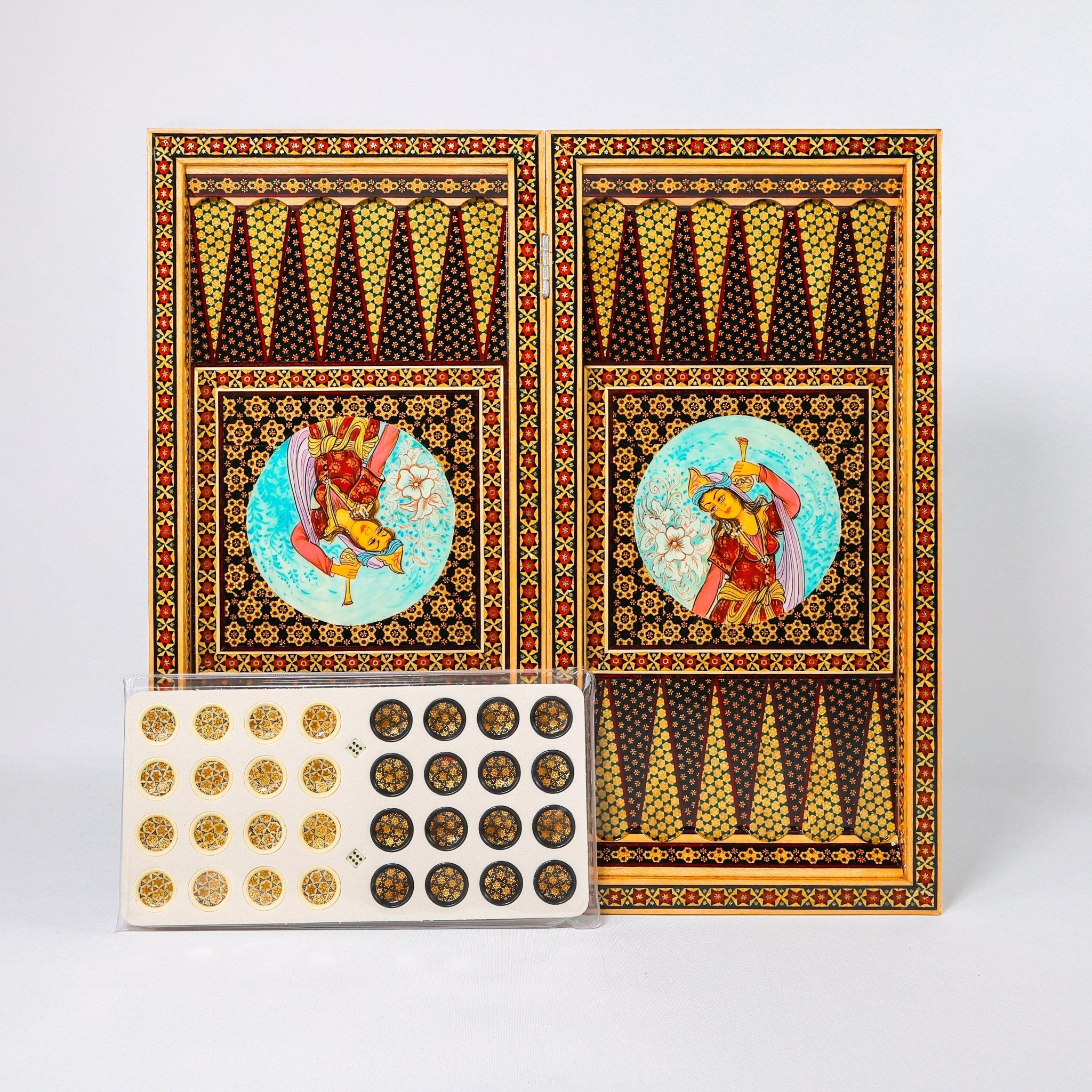 Backgammon & Chess Board - Size 50 - Miniature Shirazi Painting - 03 - Meraas Gallery